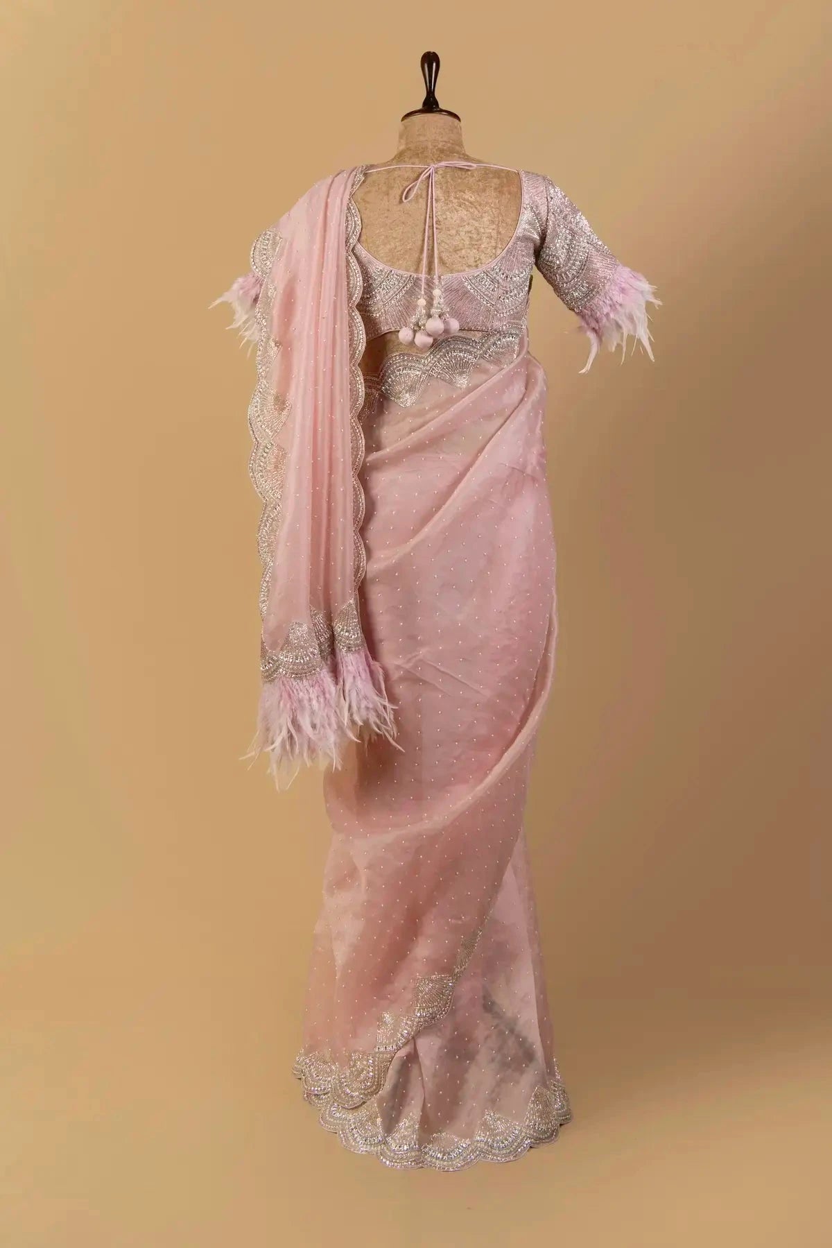 Baby Pink Organza Embroidered Saree - Pallodstore