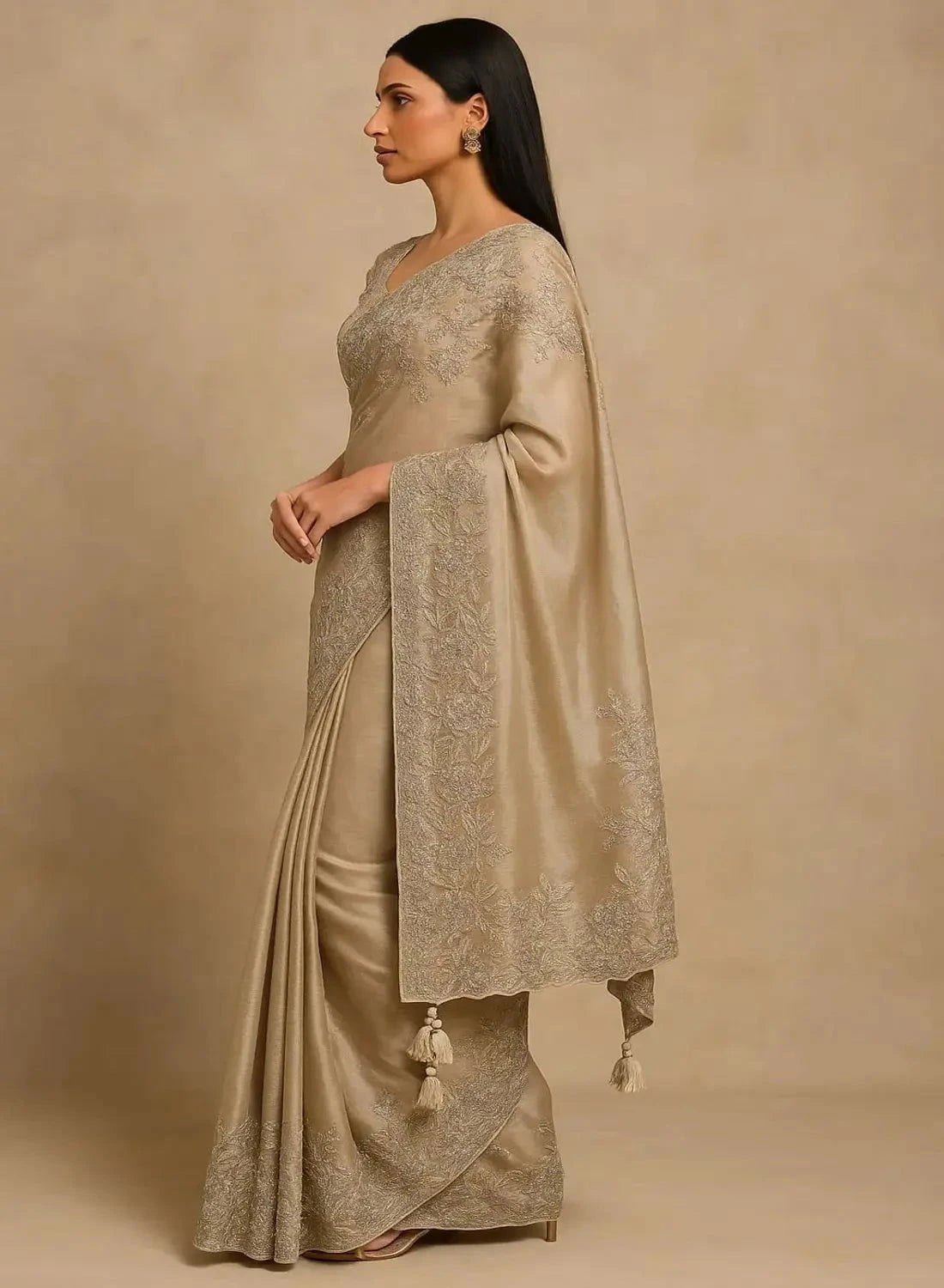 Beige Gold Banarasi Tissue Saree - Pallodstore