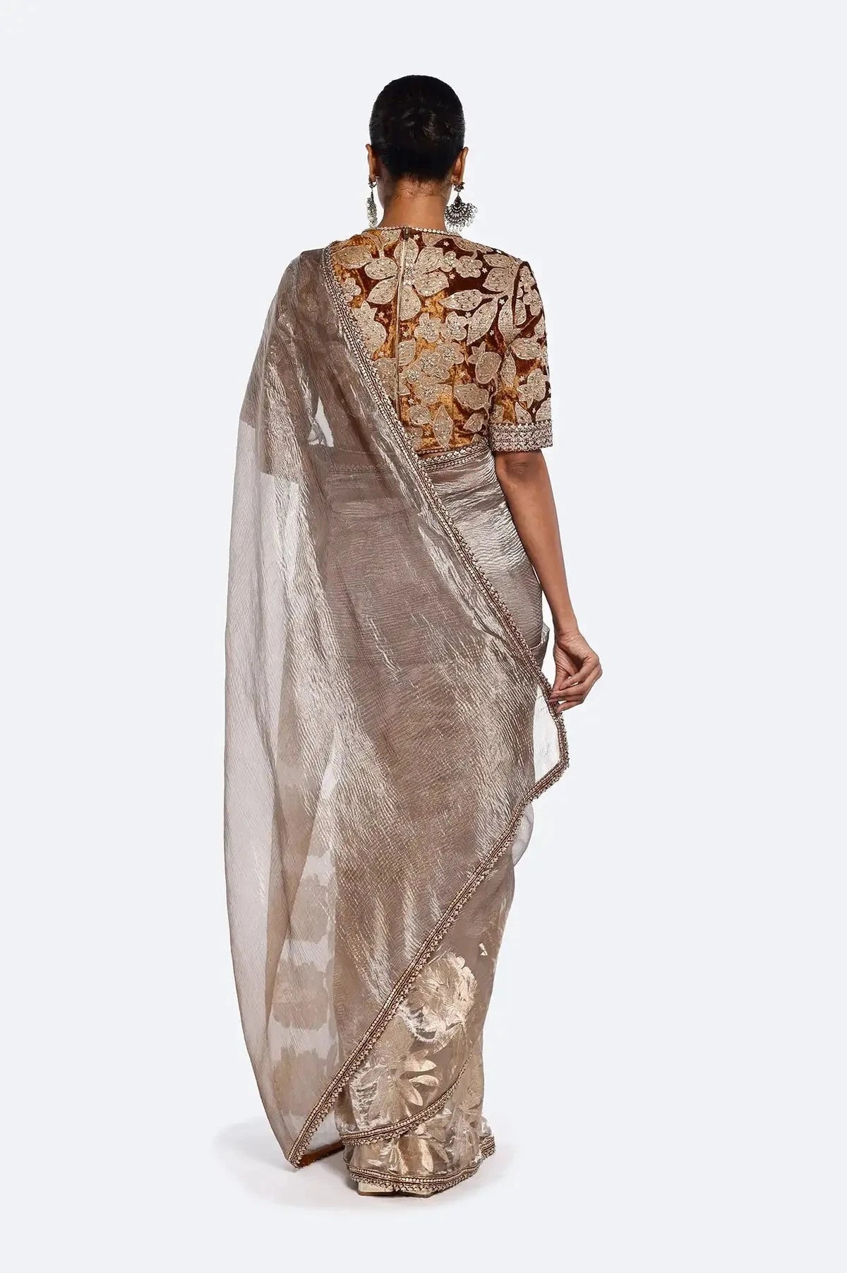 Beige Nakshi Zari Tissue Saree - Pallodstore