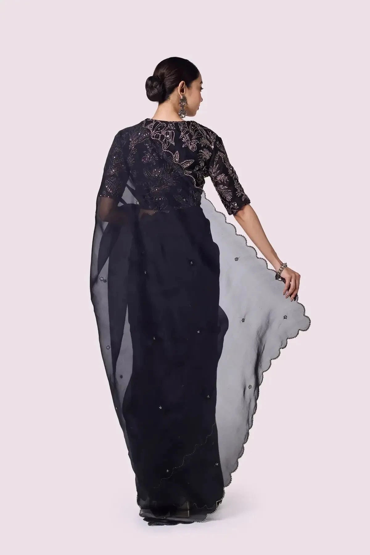 Black Badla Organza Saree - Pallodstore