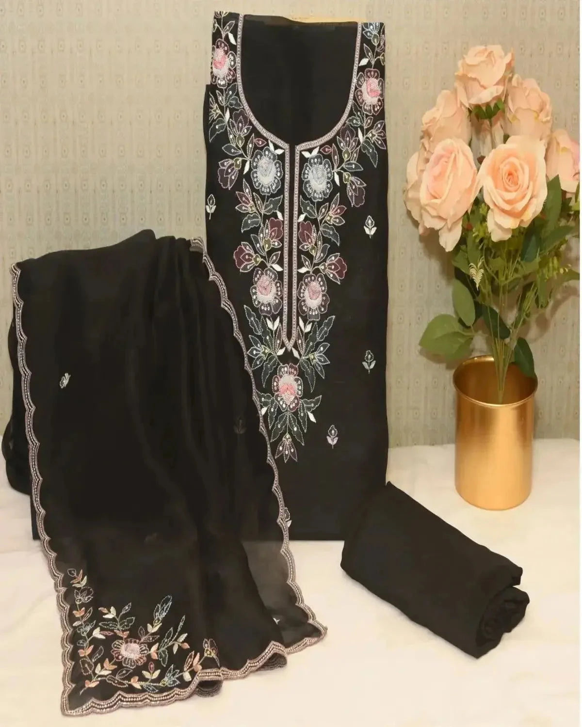 Black Organza Dress Material - Pallodstore