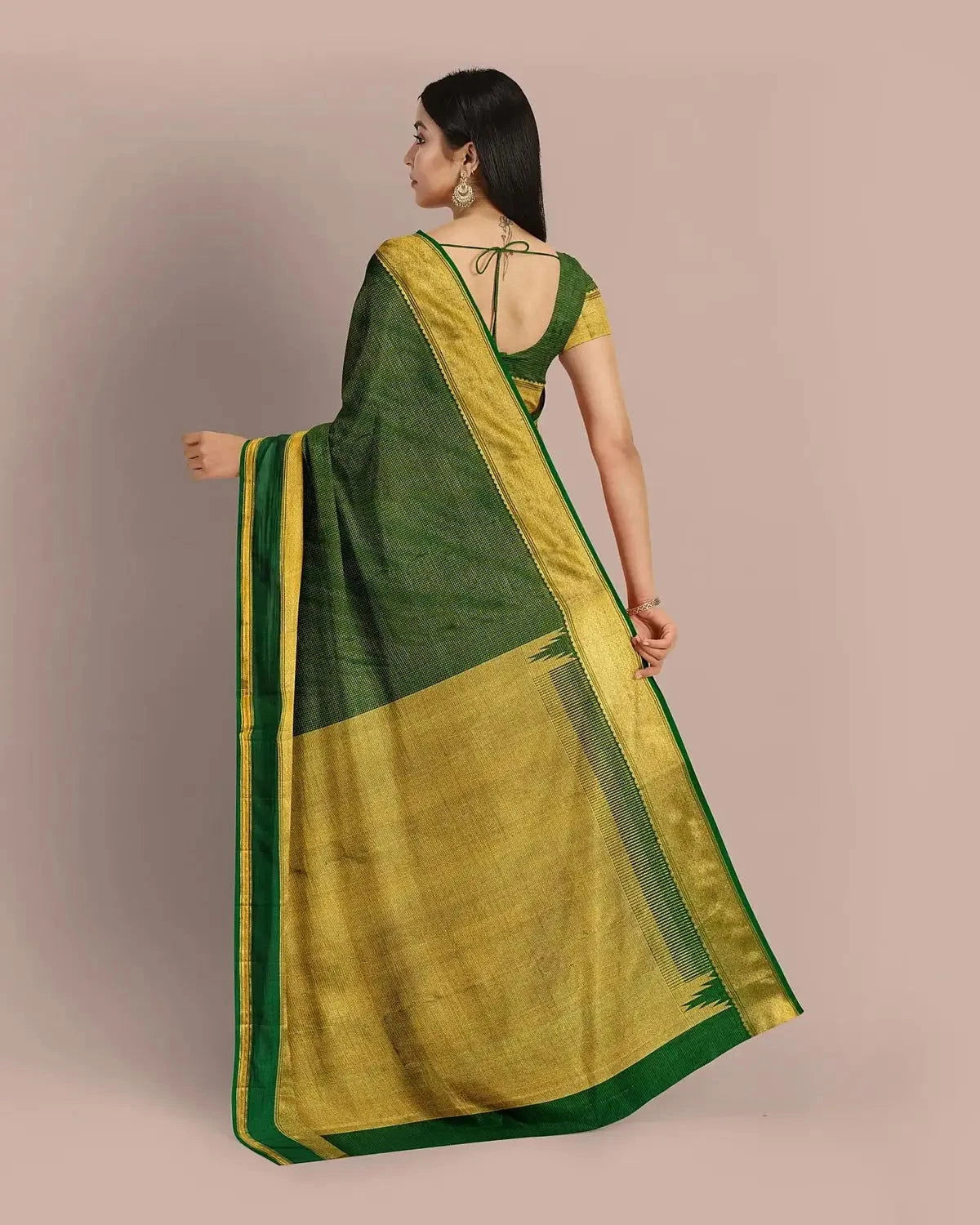 Bottle Green Kanjivaram Saree - Pallodstore