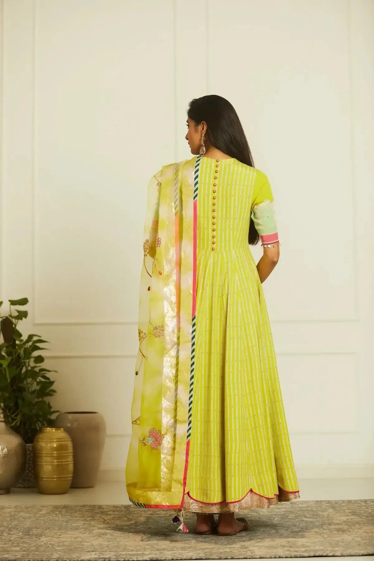 Bright Lime Printed Anarkali Set - Pallodstore