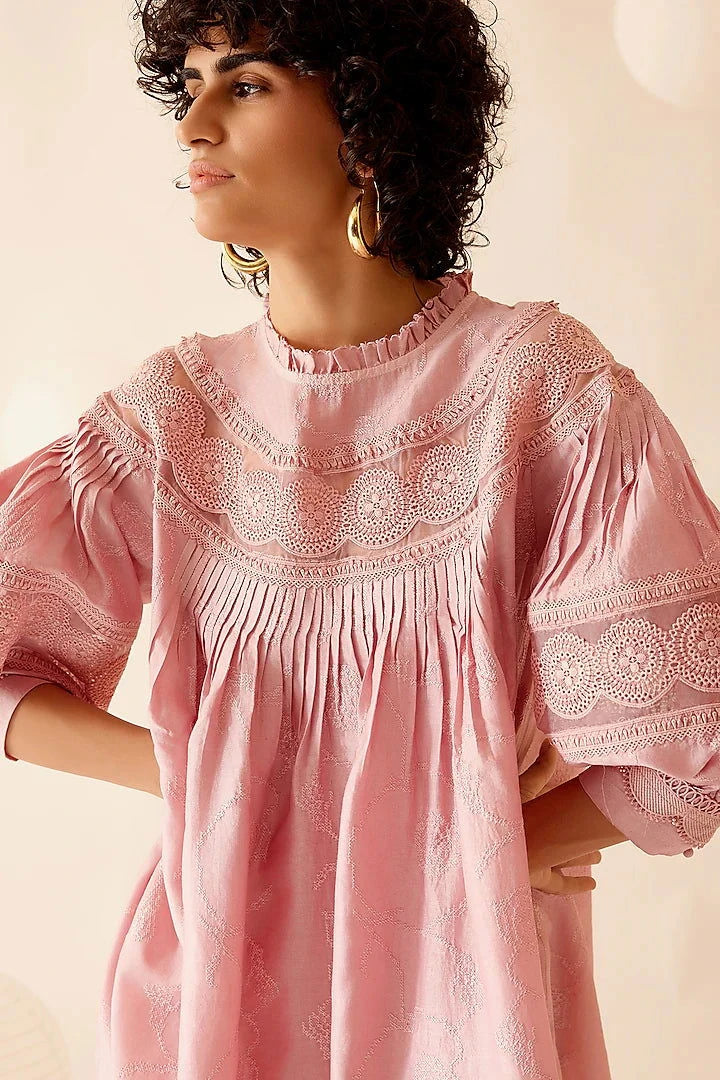 Bunka Pink Cotton Voile Lea Tunic - Pallodstore