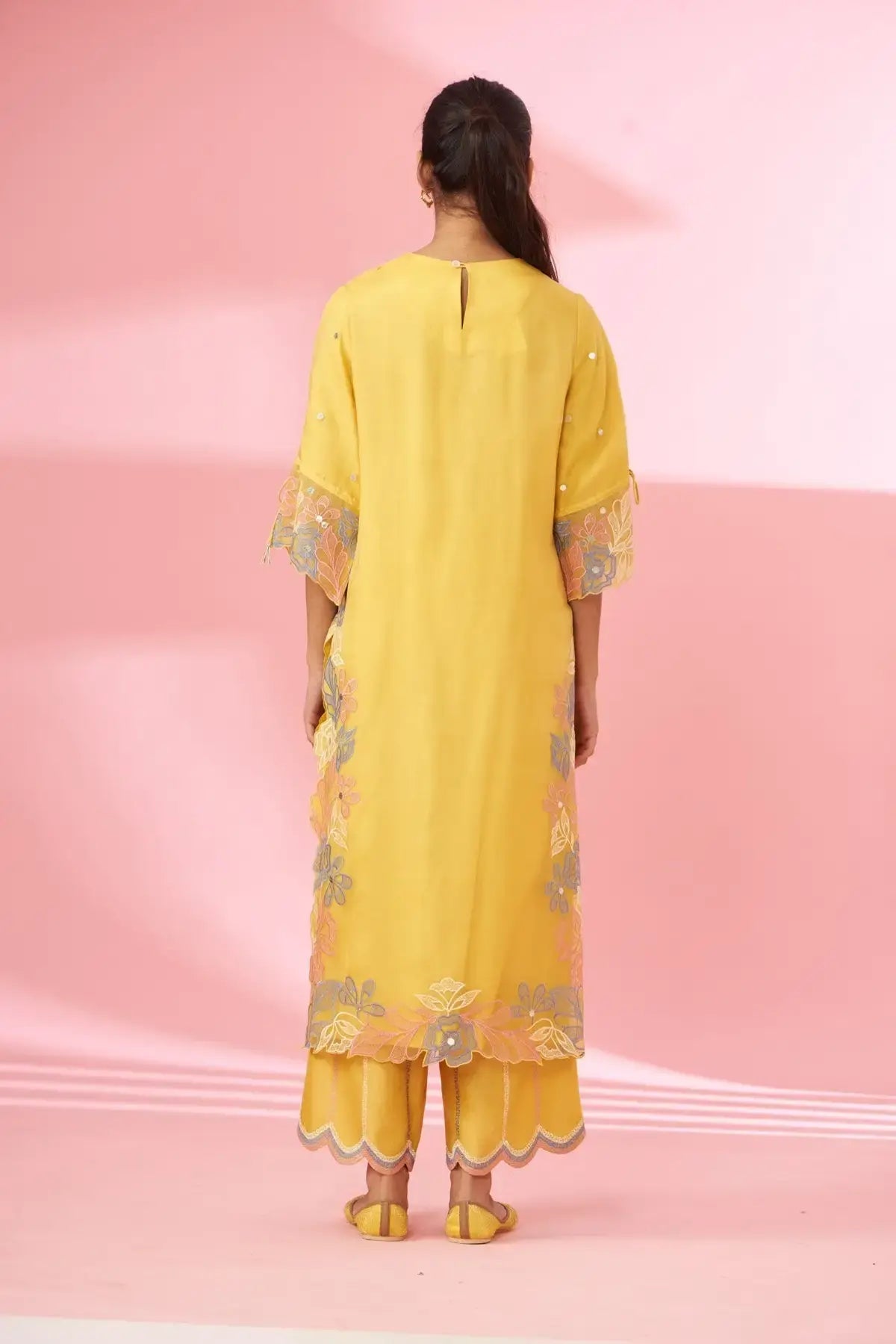 Mustard cutwork & hand embroidered silk organza suit set