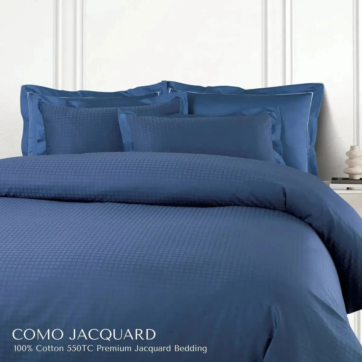 Como Premium Jacquard Checkered Majolica Blue Color King Size Bedsheet Set - Pallodstore
