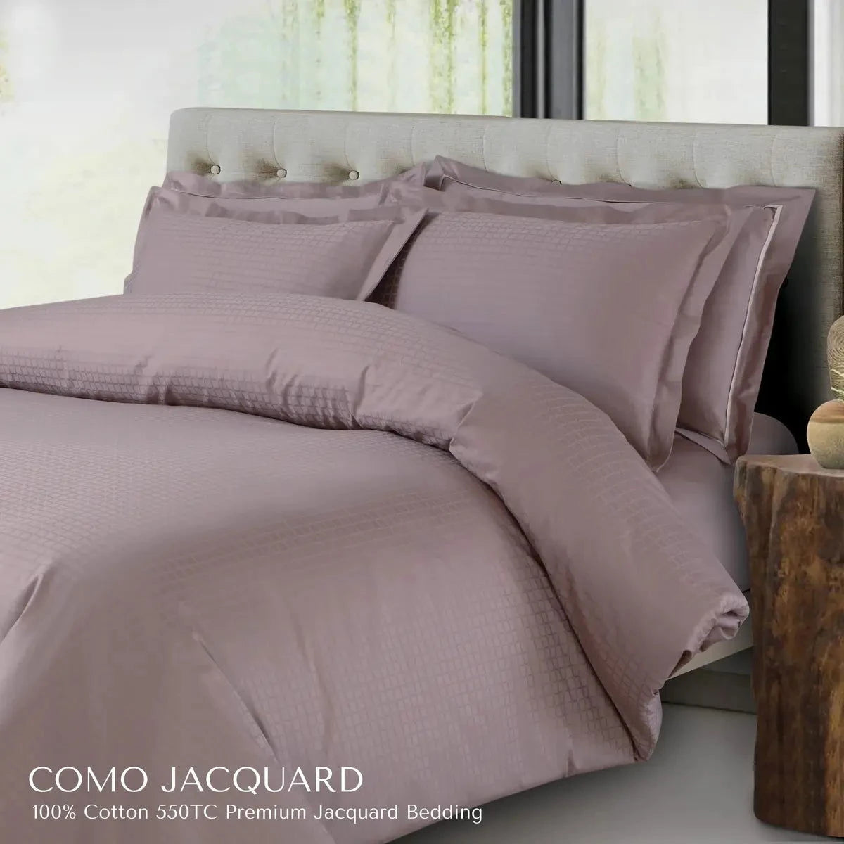 Como Premium Jacquard Checkered Mauve Color King Size Bedsheet Set - Pallodstore