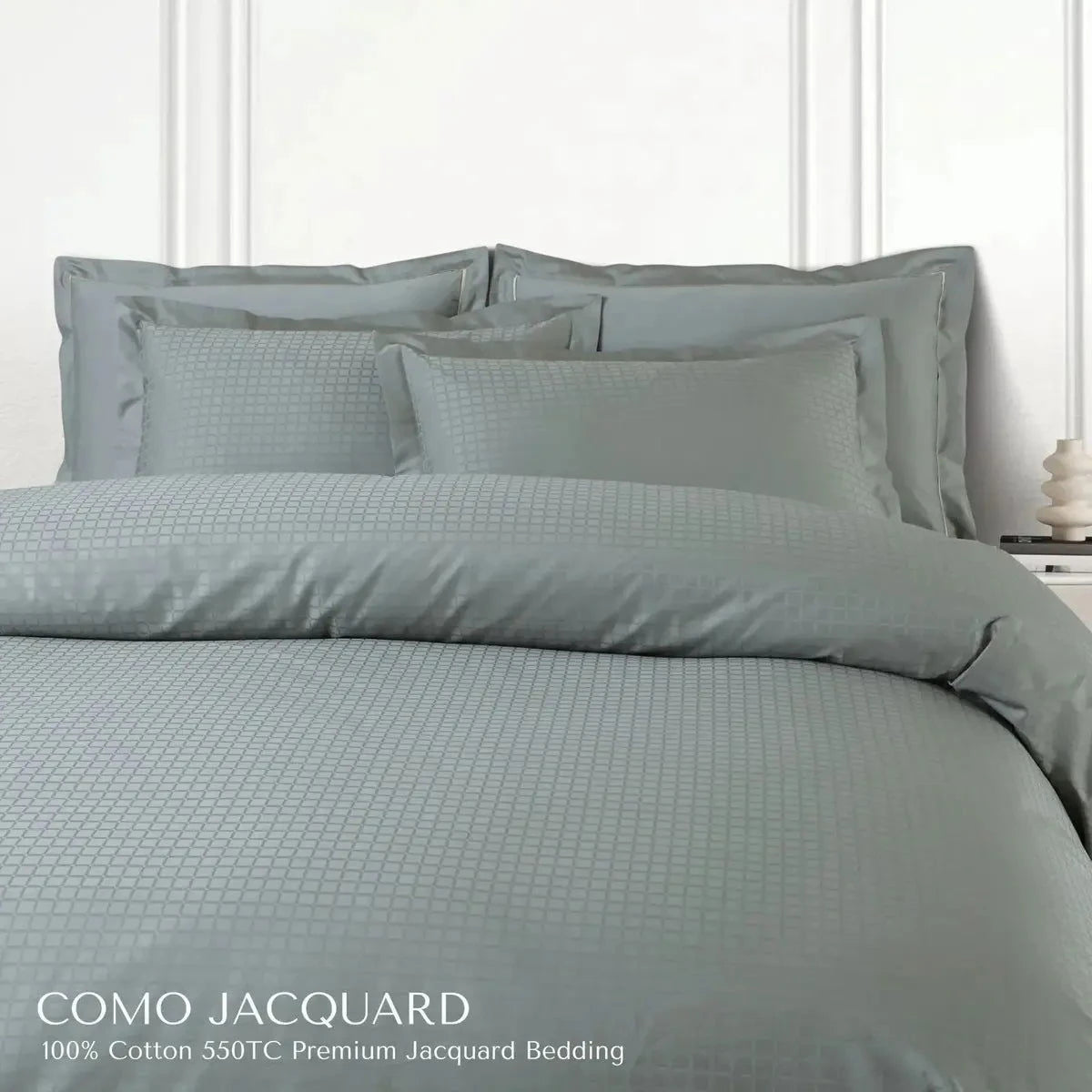 Como Premium Jacquard Checkered Olive Green Color King Size Bedsheet Set - Pallodstore