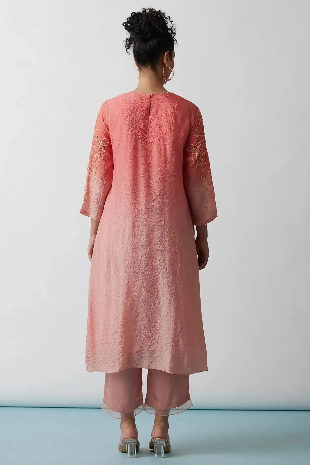Coral Ombre Viscose Silk Embroidered Kurta Set - Pallodstore