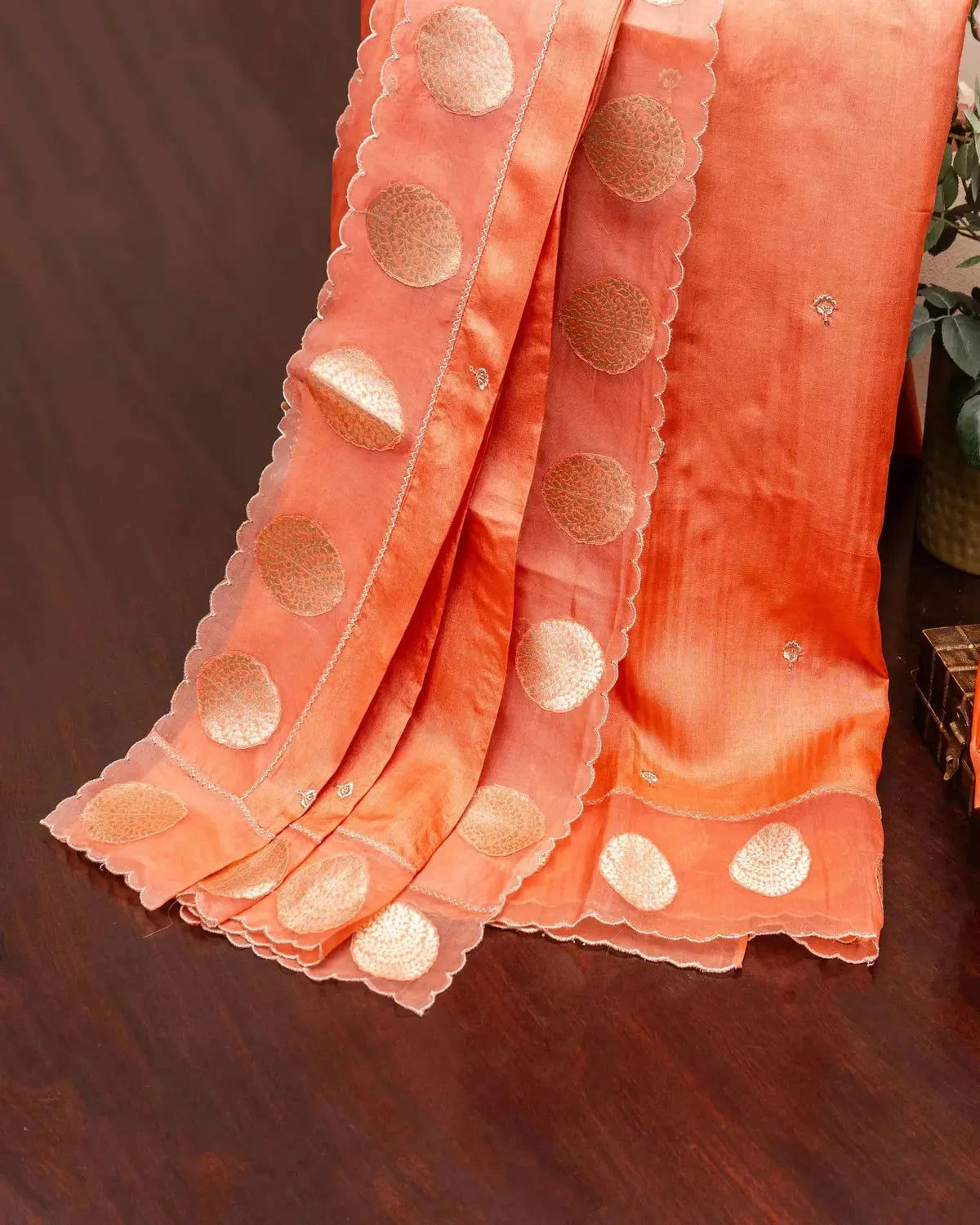 Embroidered Rust Tussar Silk Dress Material - Pallodstore
