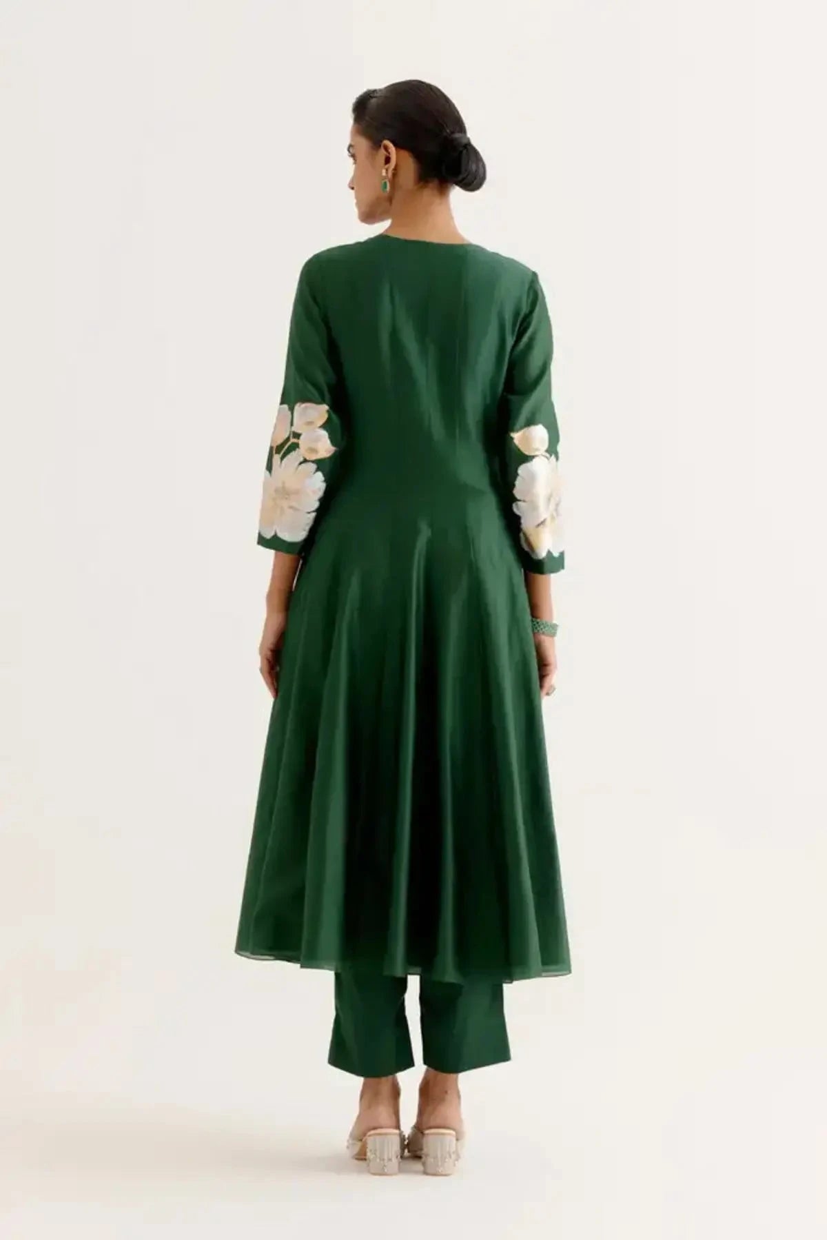 Emerald Green Hand - Printed Anarkali Set - Pallodstore