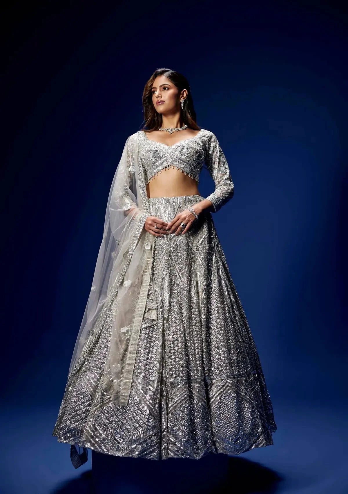Grey and Silver Zephyr Lehenga - Pallodstore