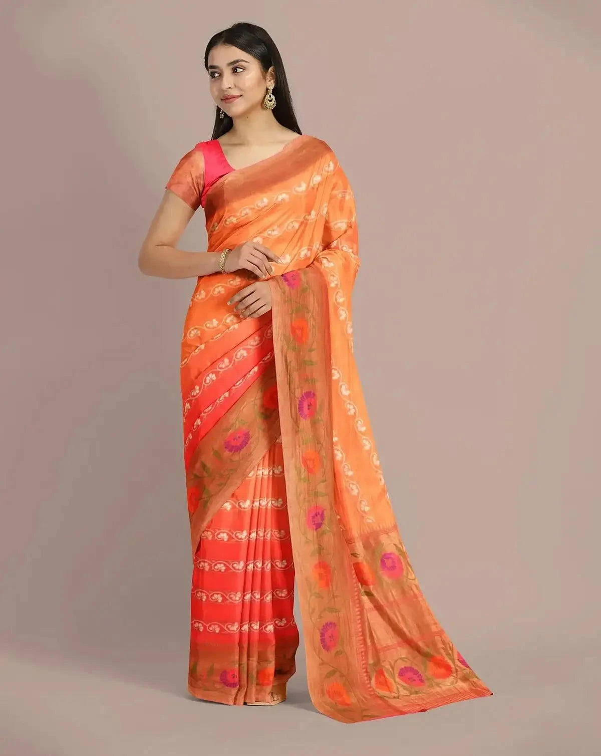 Handwoven Orange Tussar Georgette Saree - Pallodstore