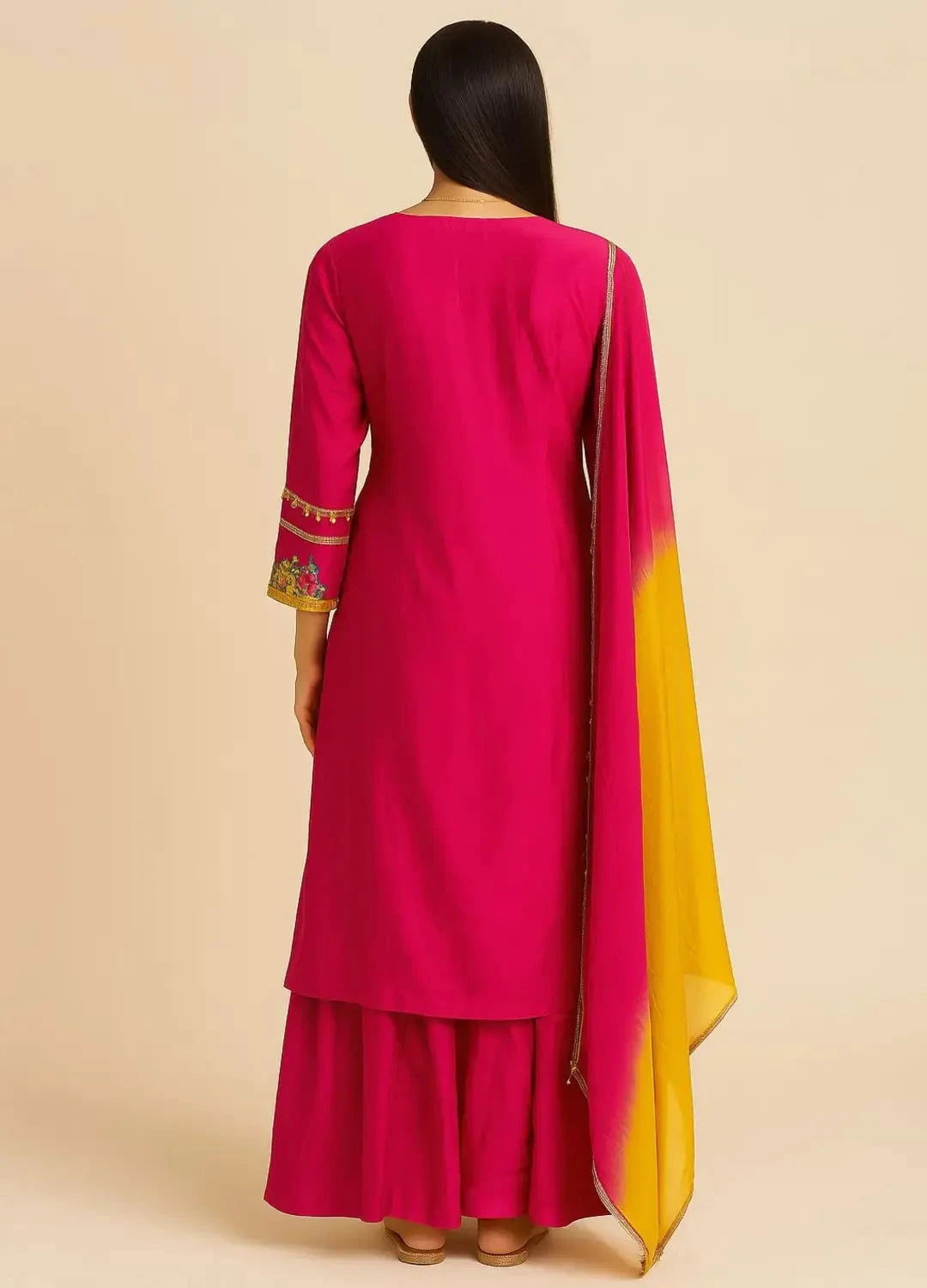 Hot Pink Anarkali with Sharara Pant Suit - Pallodstore