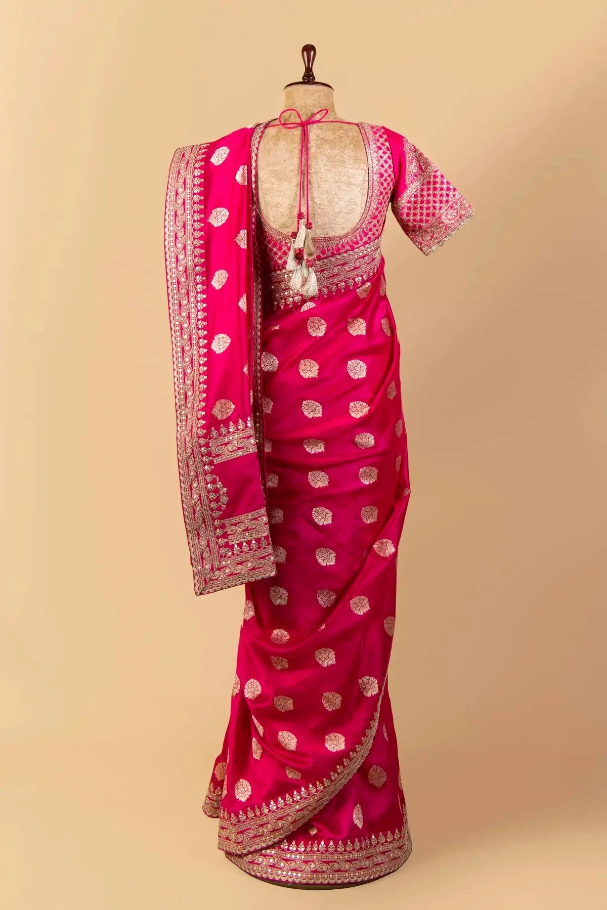 Hot Pink Dupion silk Saree - Pallodstore