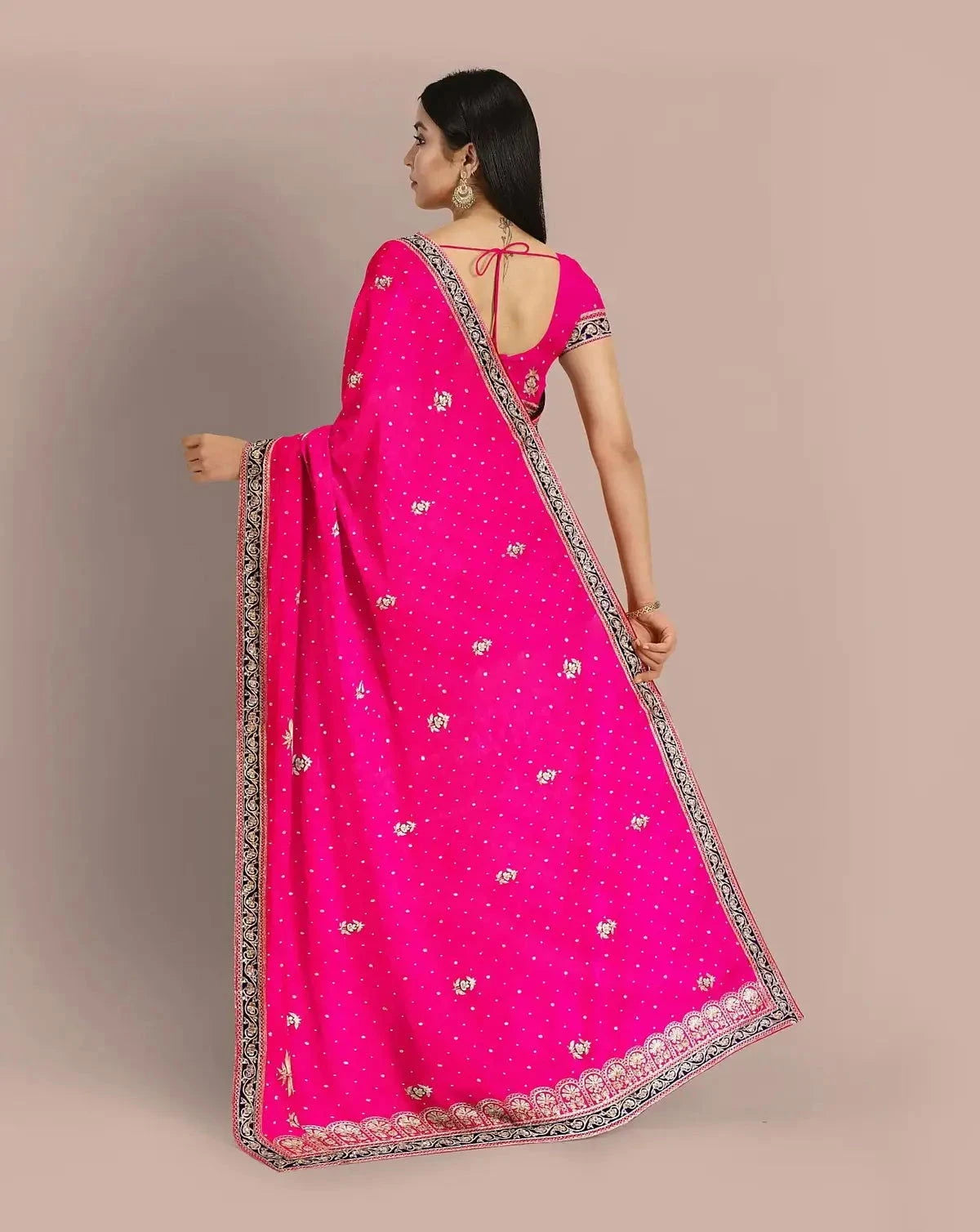 Hot Pink Organza Saree - Pallodstore