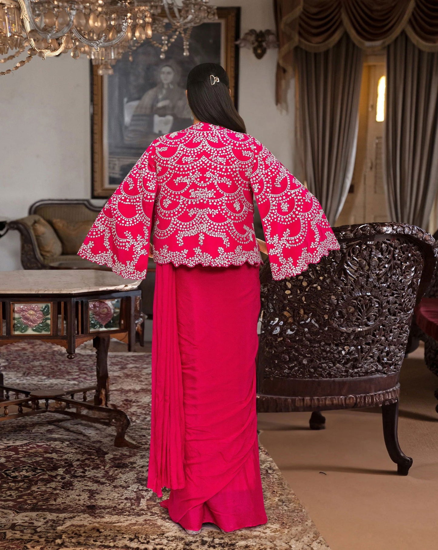 Hot Pink Pre- drape Saree - Pallodstore