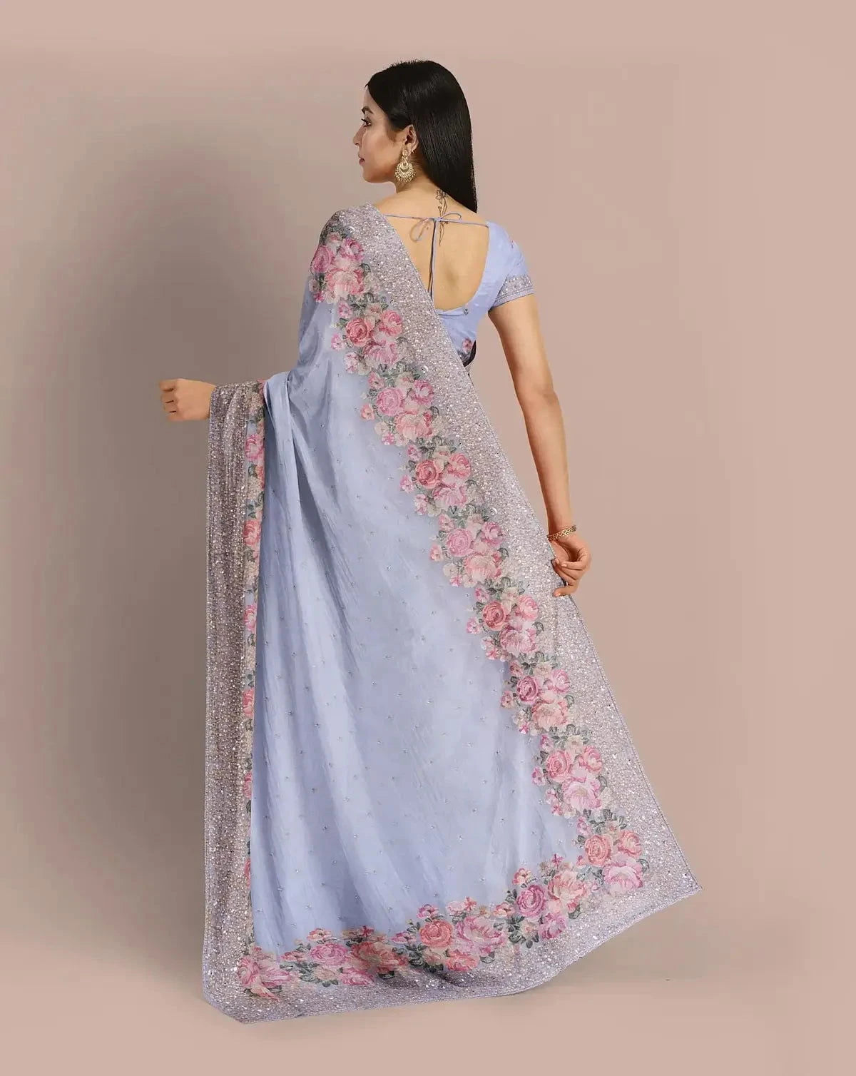 Ice Blue Organza Saree - Pallodstore