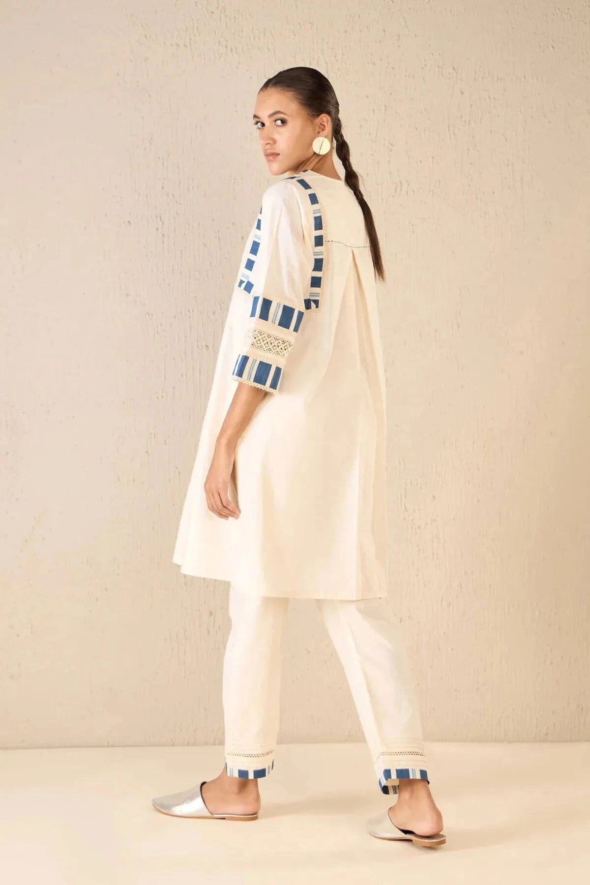 Ivory Blue Meadow Stripe Cape Set - Pallodstore