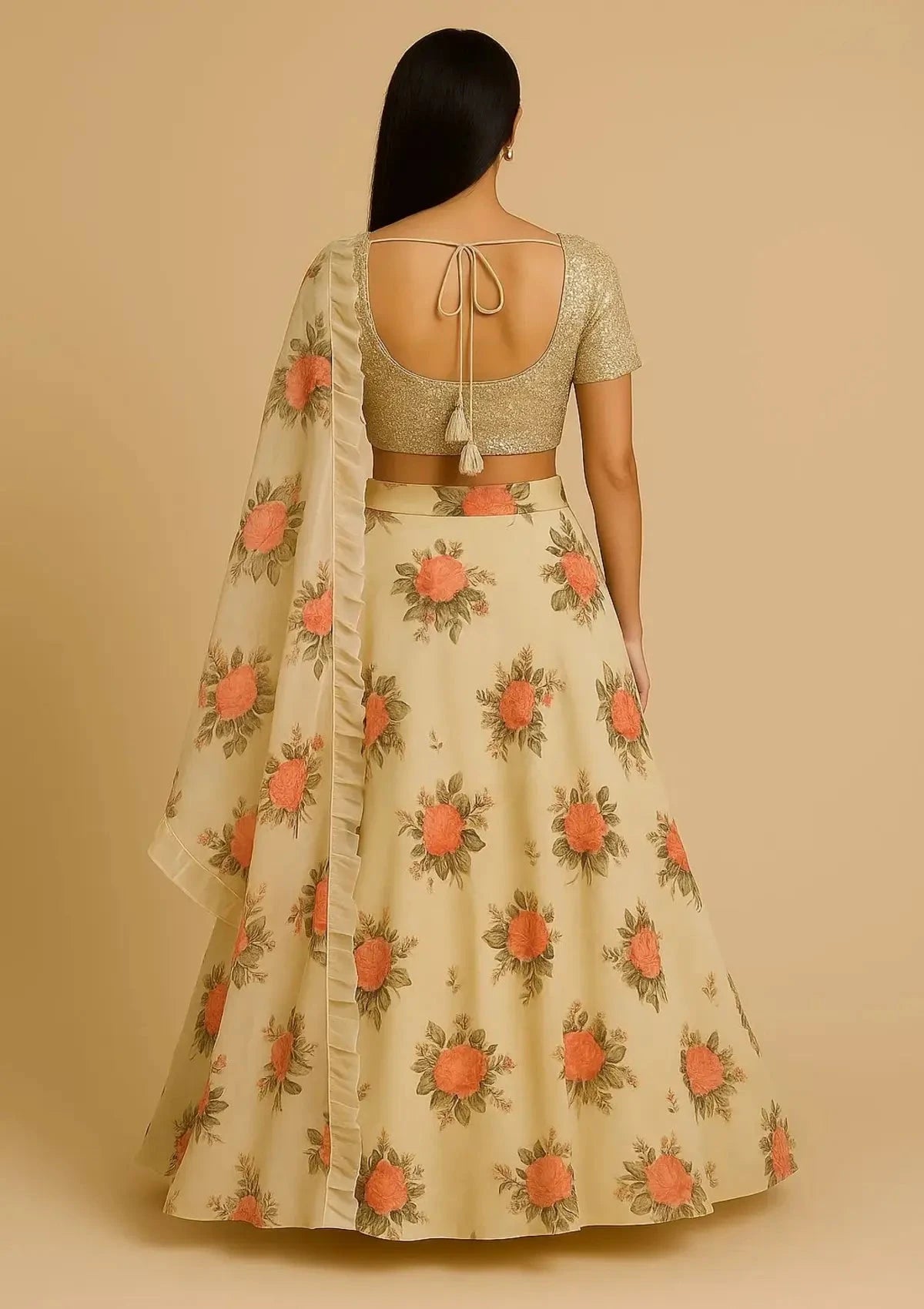 Ivory Floral Printed Lehenga - Pallodstore