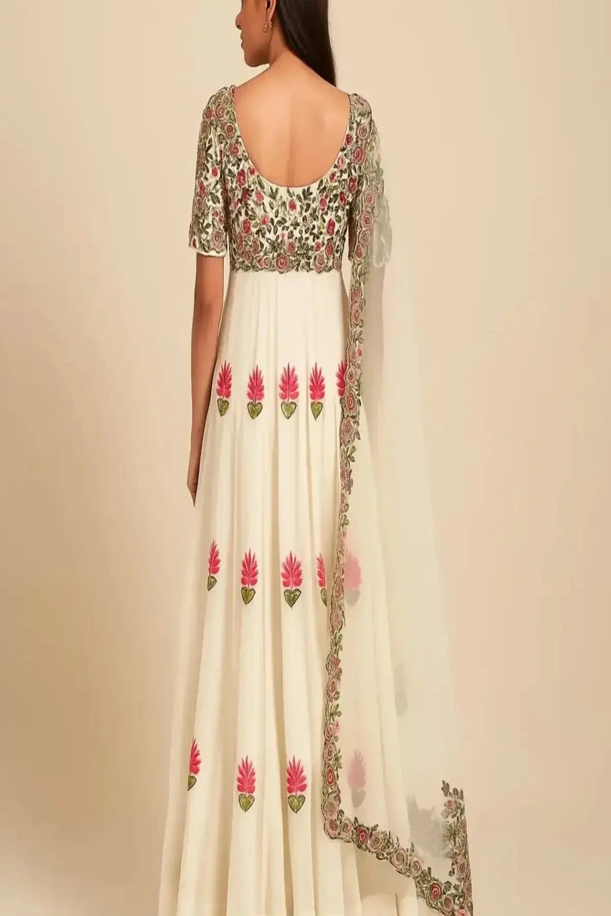 Ivory Long Anarkali - Pallodstore