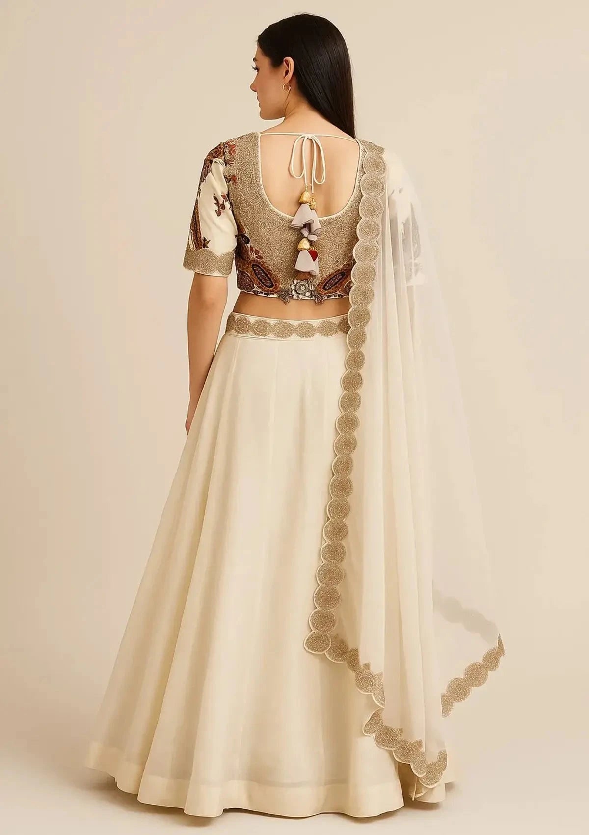 Ivory Organza Lehenga - Pallodstore
