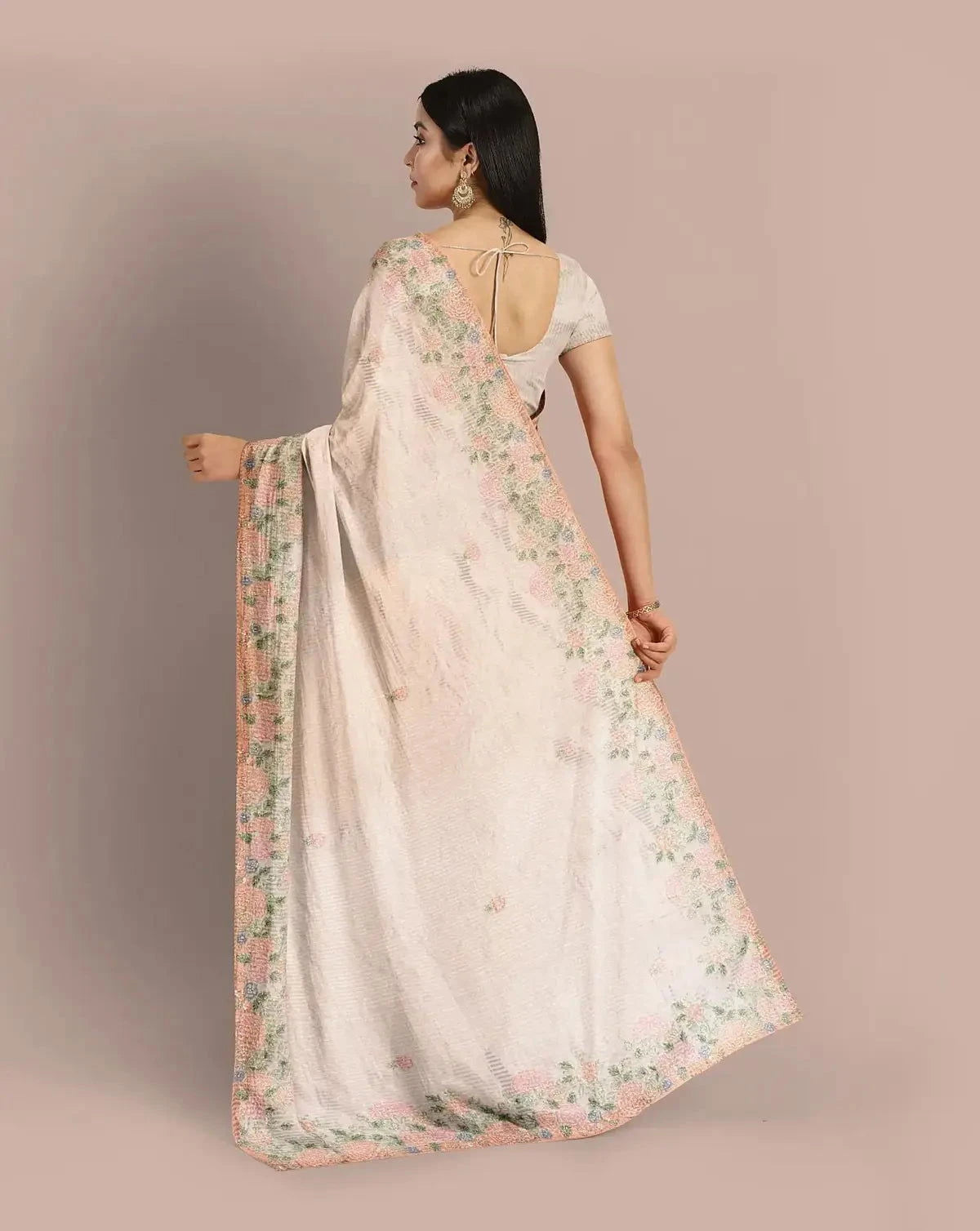 Ivory and Gold Banarasi Organza Saree - Pallodstore