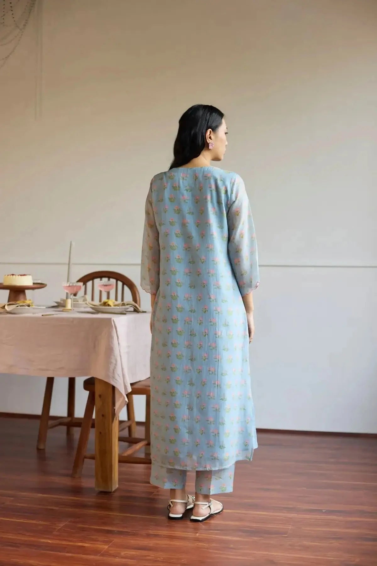 Juanita Powder Blue Pintuck Kurta Set - Pallodstore
