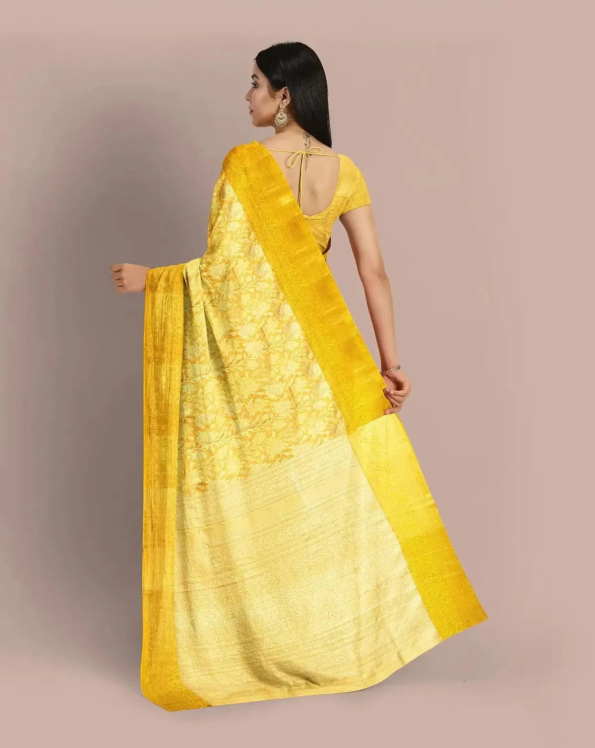 Lemon Yellow Kanjivaram Tissue Saree - Pallodstore