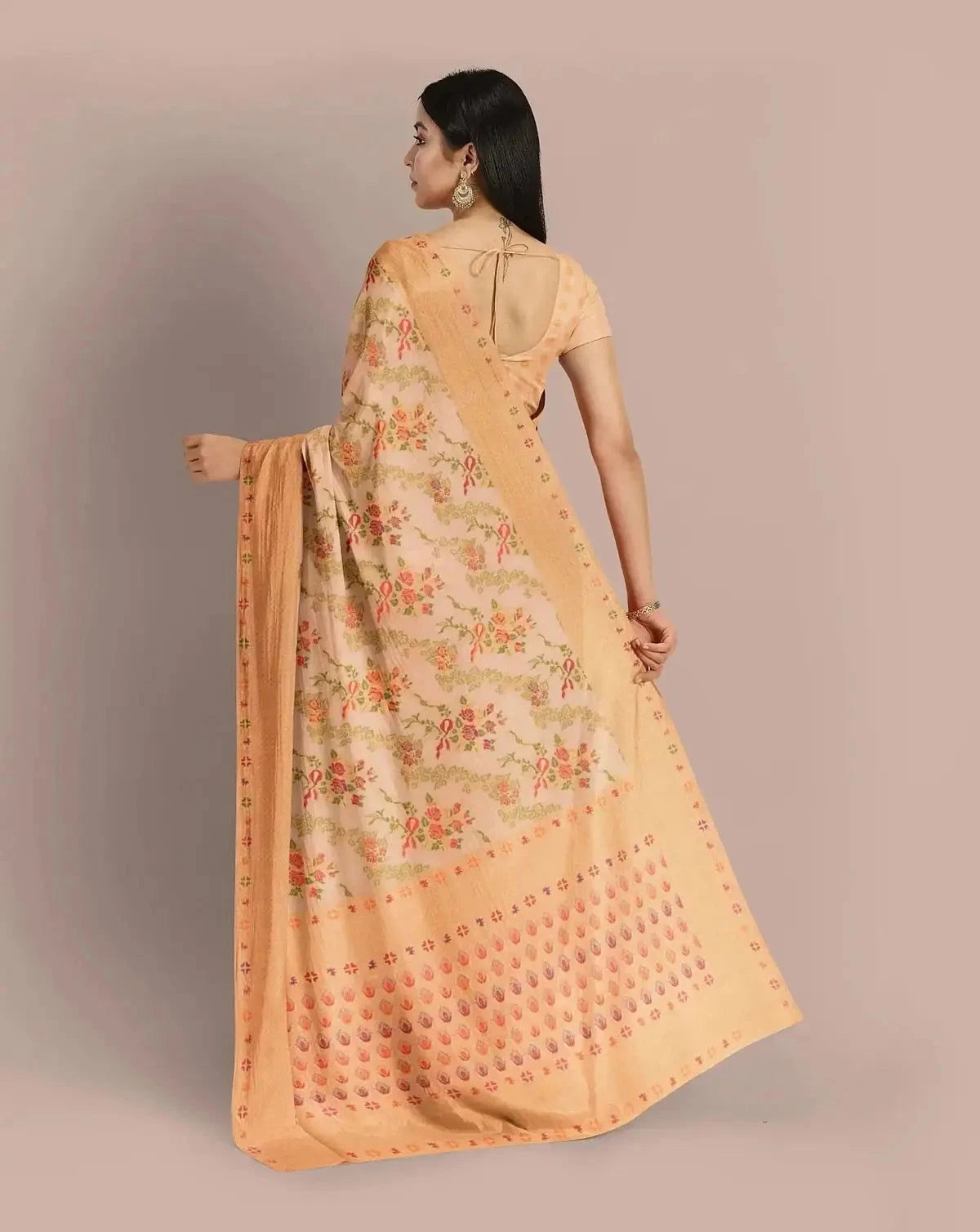 Light Peach Handwoven Tussar Georgette Saree - Pallodstore