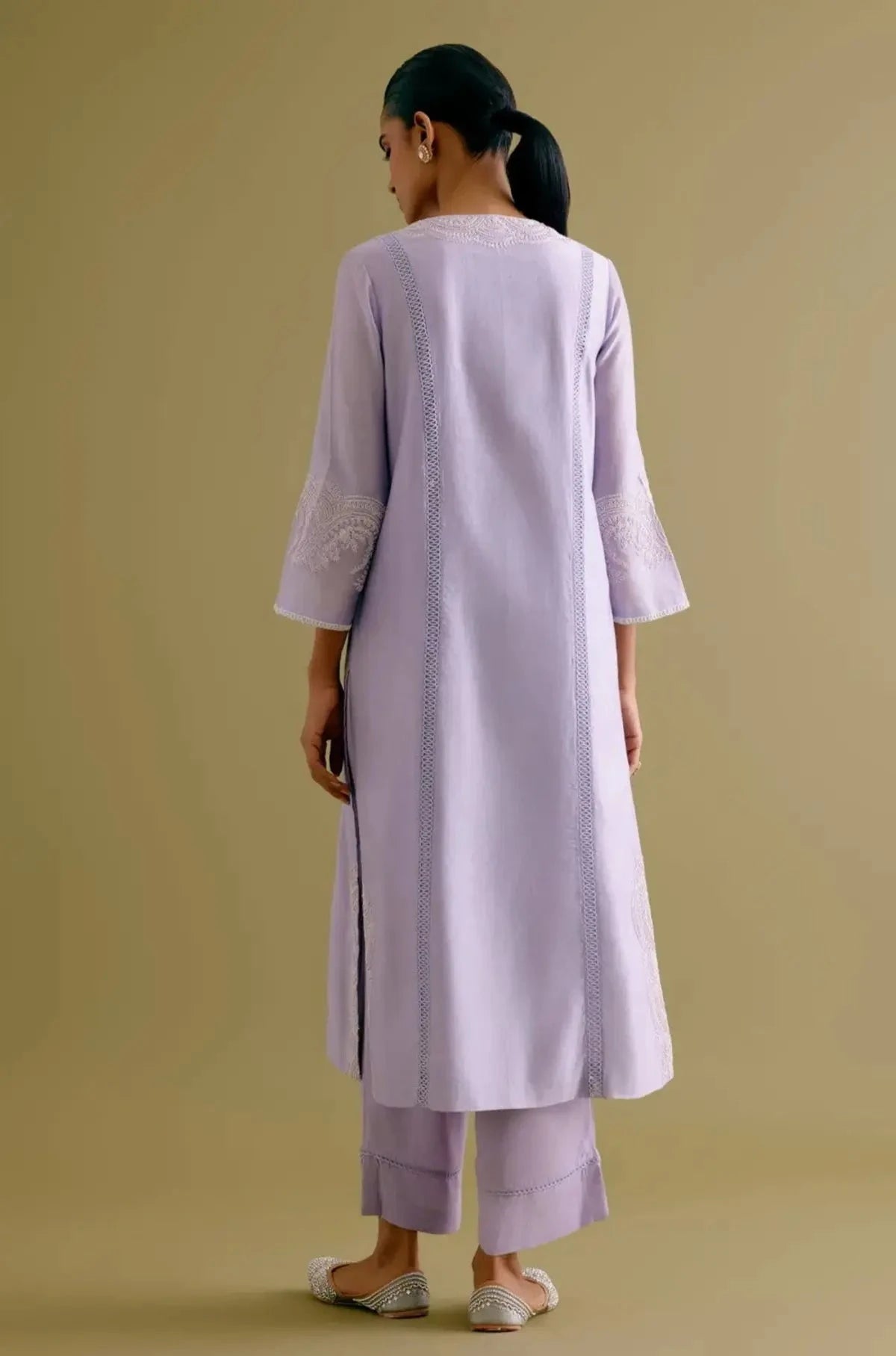 Lilac Silk Chanderi Dori Embroidered Kurta Set - Pallodstore