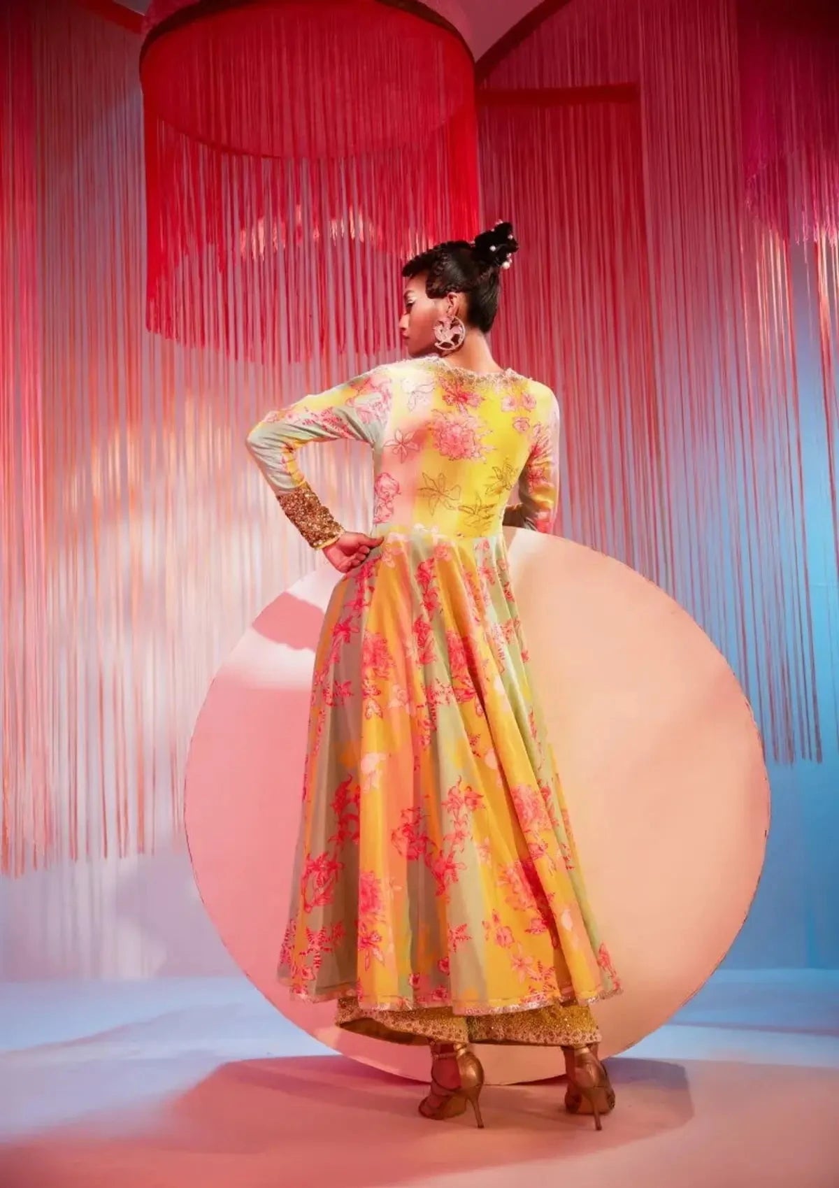 Lime Yellow Orchid Anarkali Set - Pallodstore
