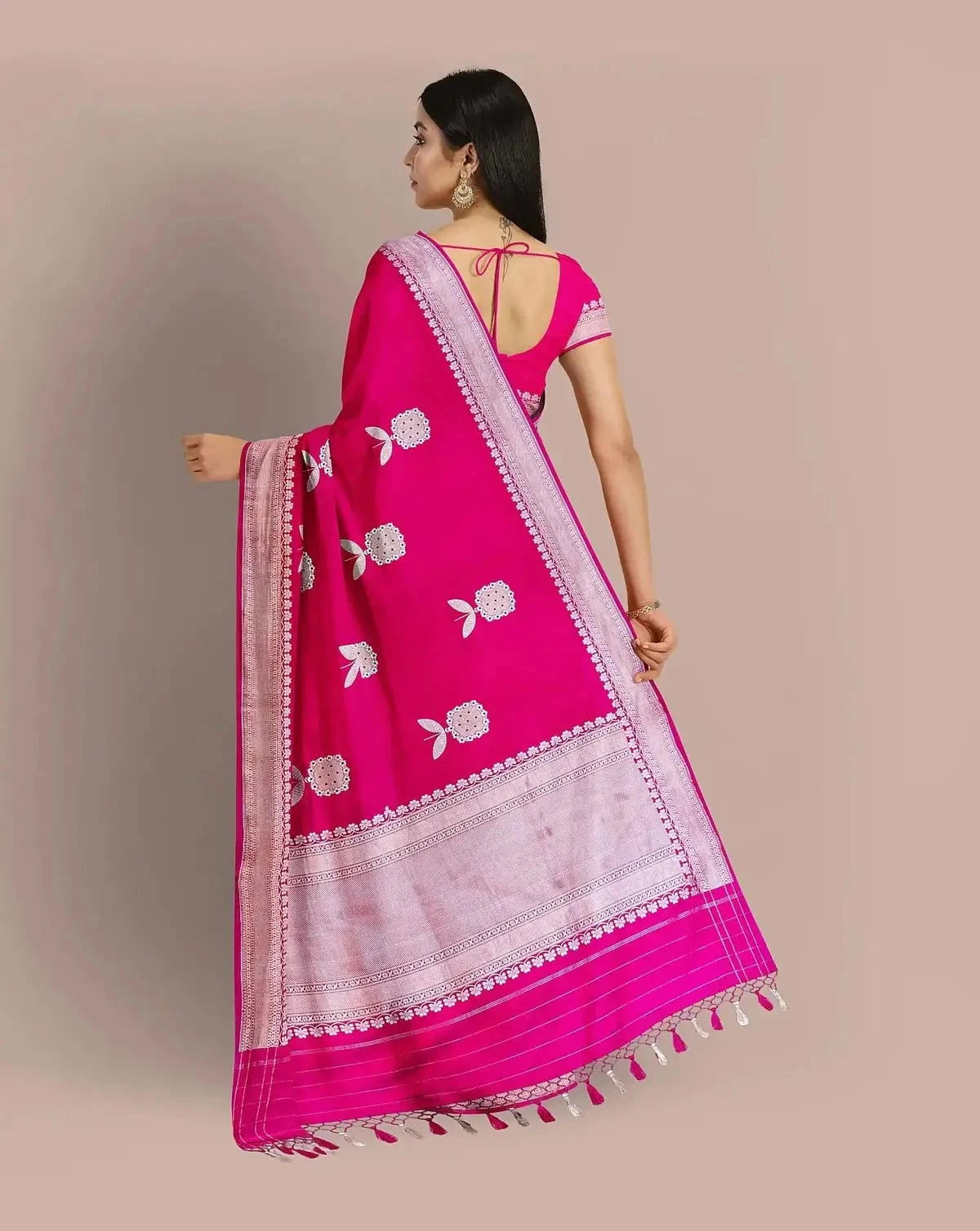 Magenta Satin Silk Saree - Pallodstore