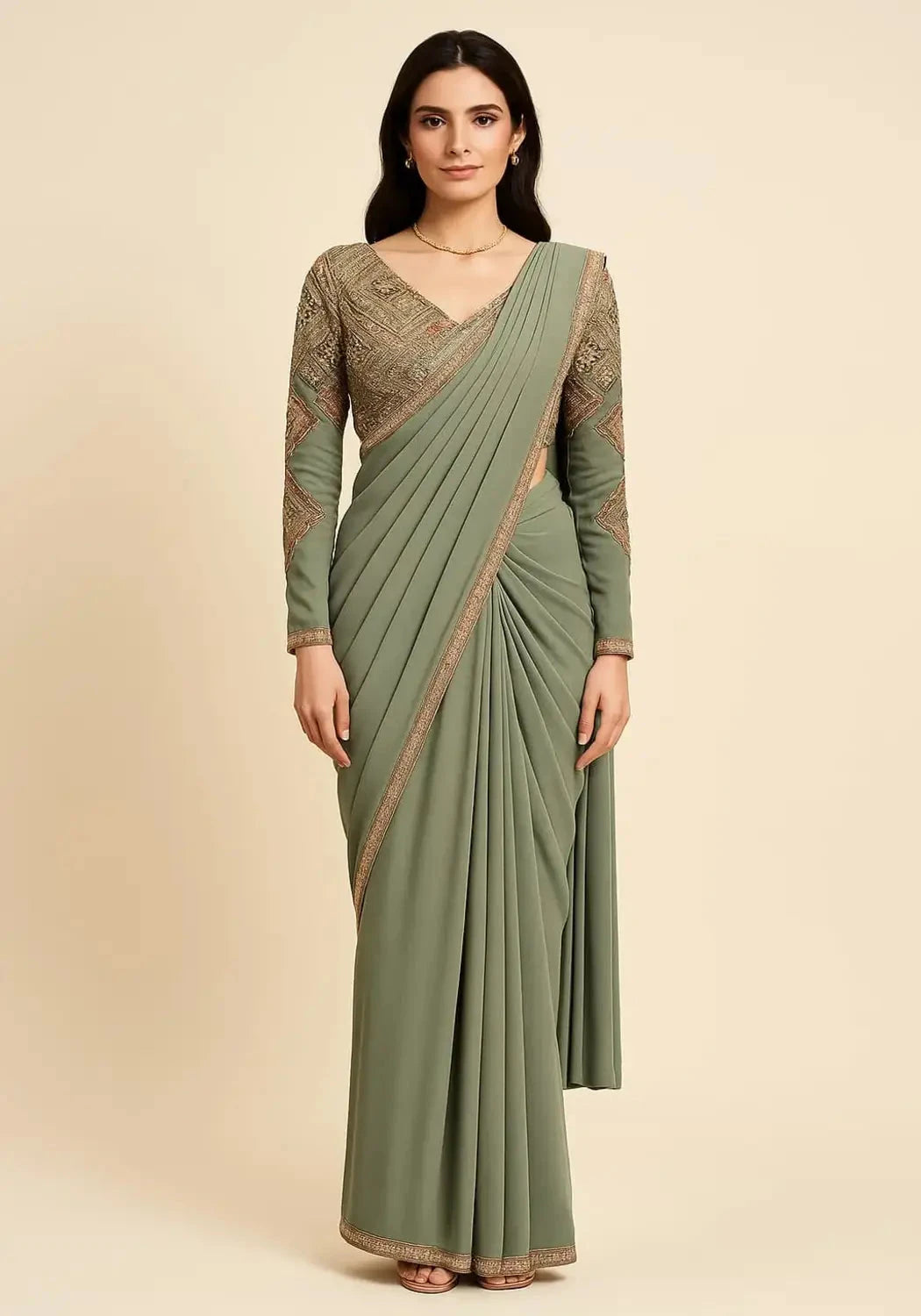 Mint Green Draped Saree - Pallodstore