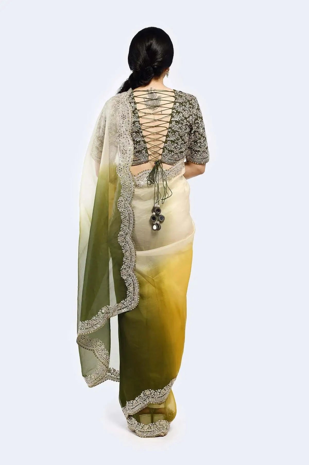 Mustard Yellow Embroidered Saree - Pallodstore