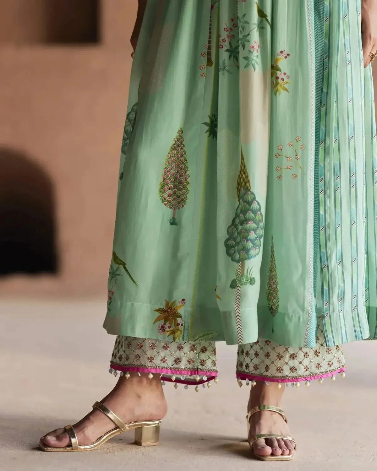 Nadira Powder Blue Pintuck Angrakha Kurta Set - Pallodstore