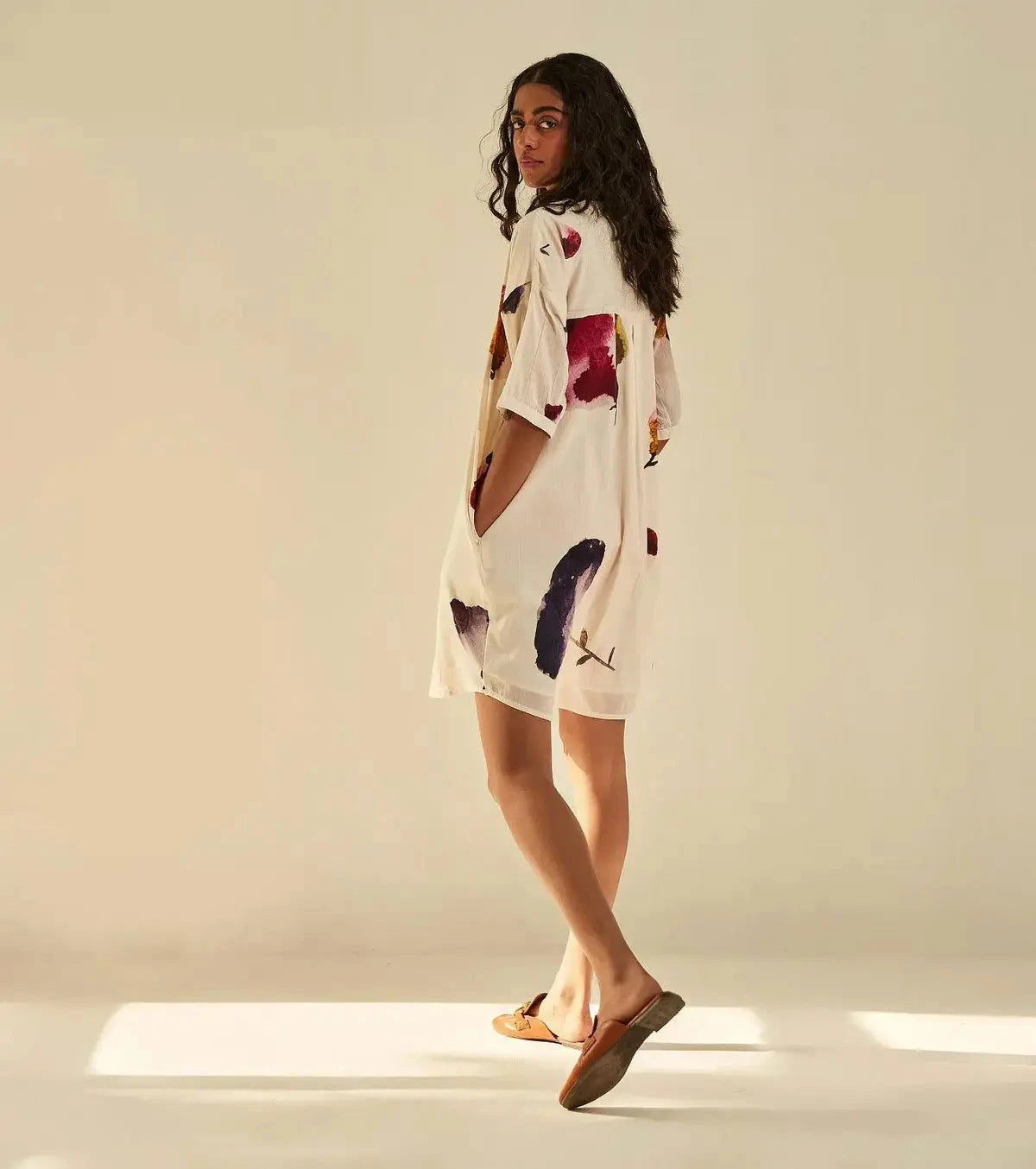 Off White Cotton Mul Printed Firefly Dress - Pallodstore