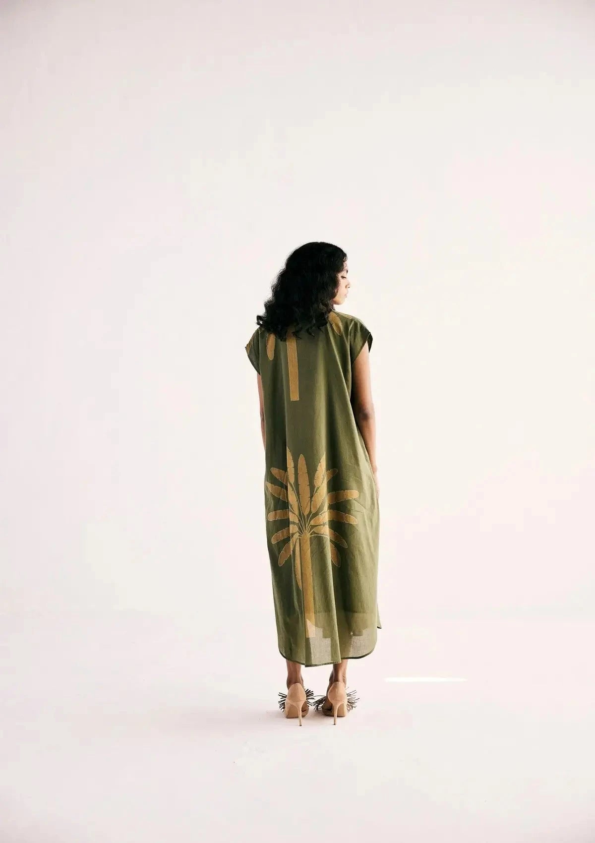 Olive Green Palm Shirt Dress - Pallodstore