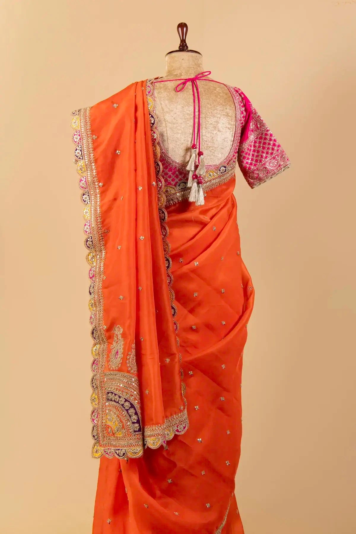 Orange Embroidered Organza Saree - Pallodstore
