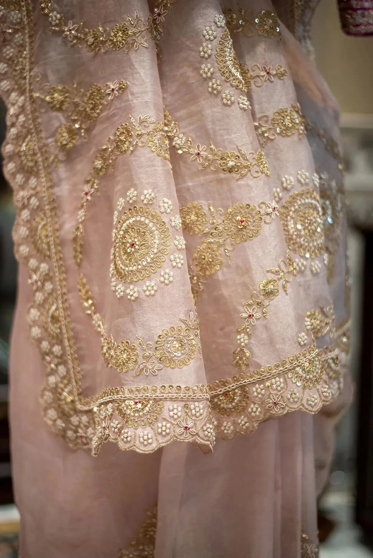 Organza Embroidered Blush Pink Saree - Pallodstore