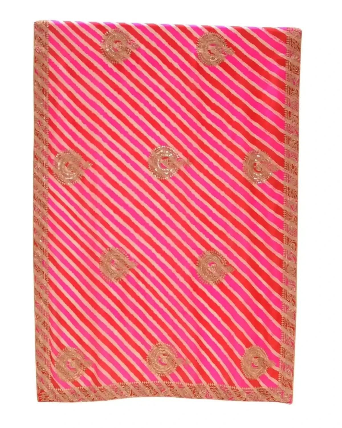Pink And Red Embroidered Lehriya Saree - Pallodstore