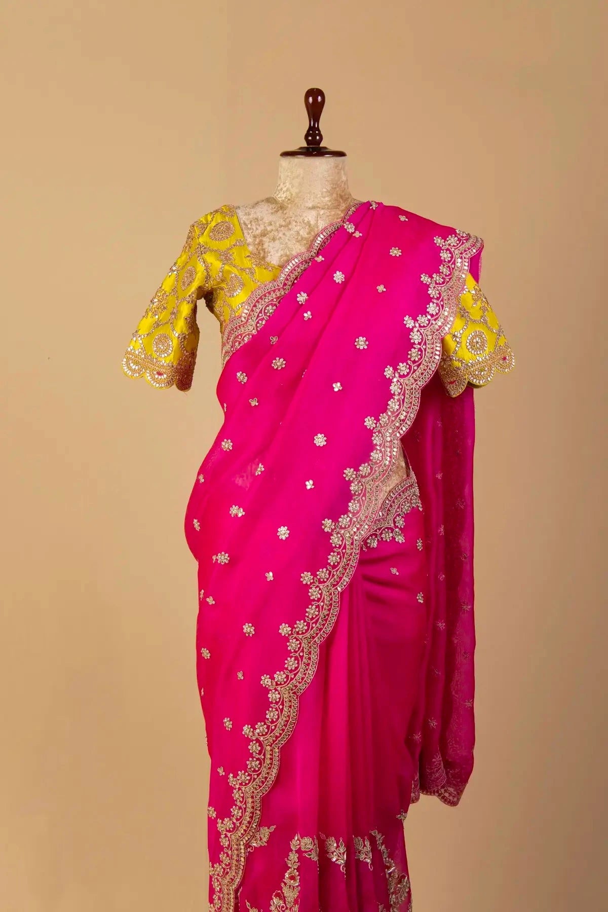 Pink Organza Embroidered Saree - Pallodstore