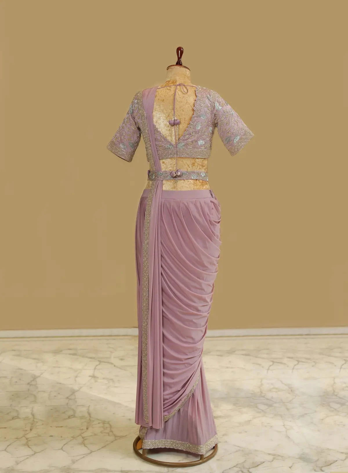 Pre-draping Mauve Satin Saree - Pallodstore