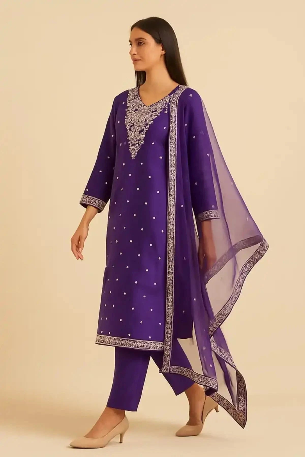 Purple Straight Line Kurta Set Dress Material - Pallodstore