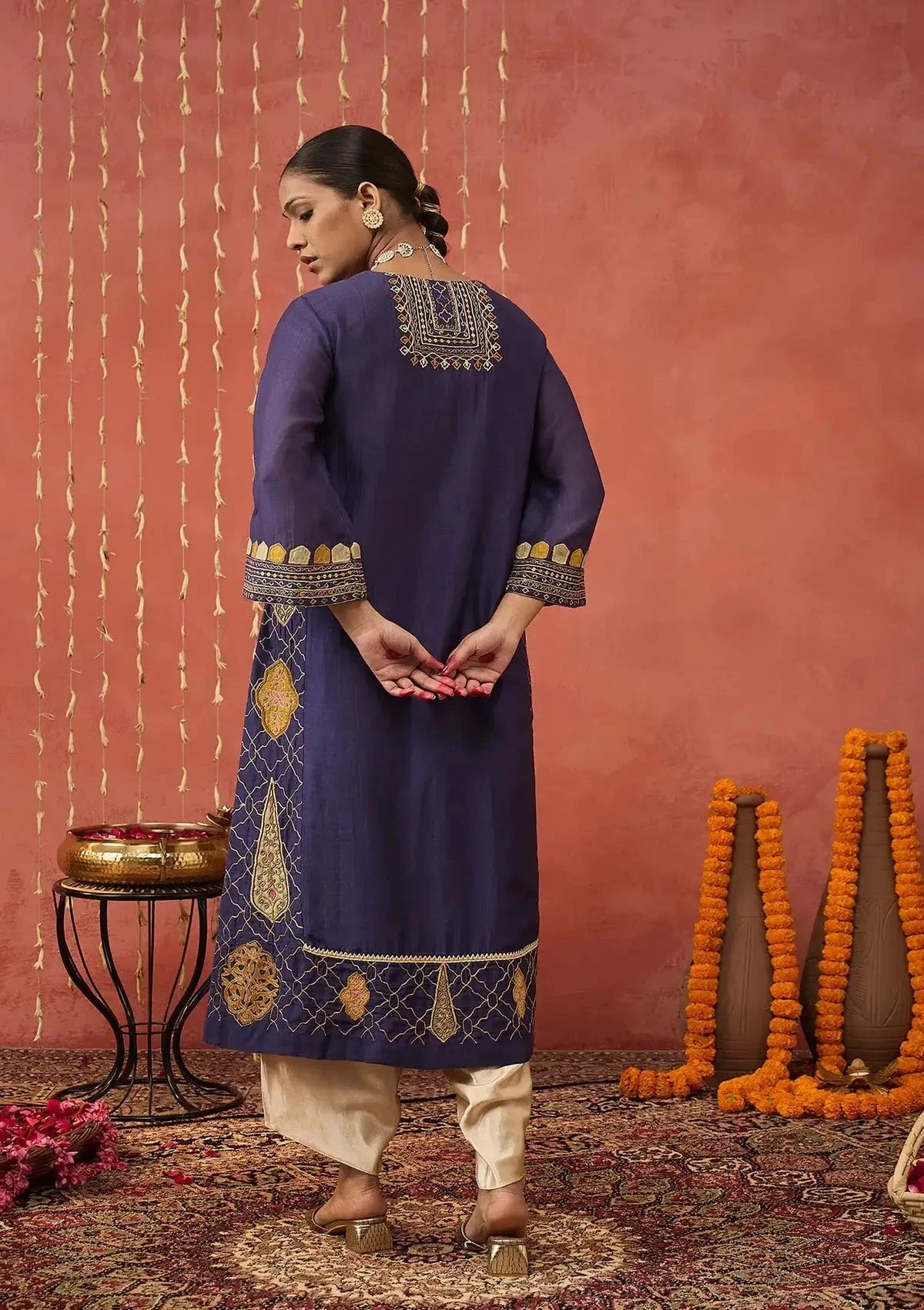 Rani - Purple Kali Embroidered Kurta Set - Pallodstore