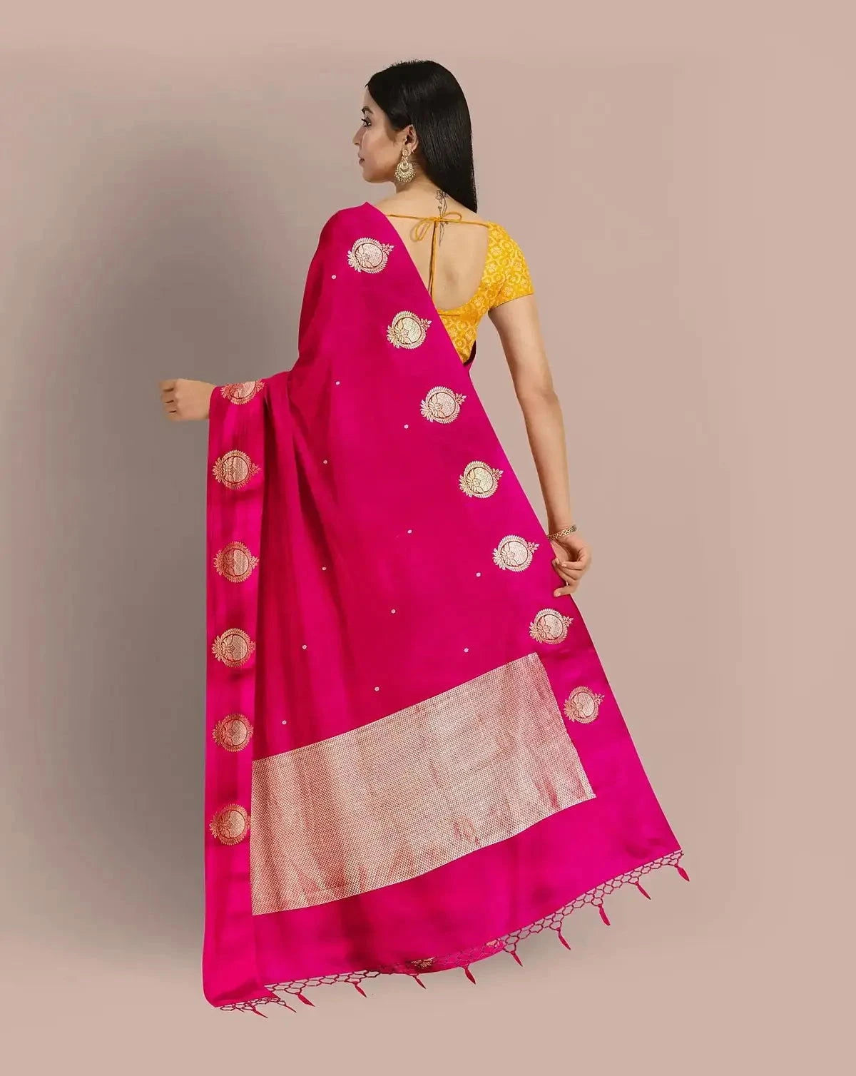Rani Pink Satin Silk Saree - Pallodstore