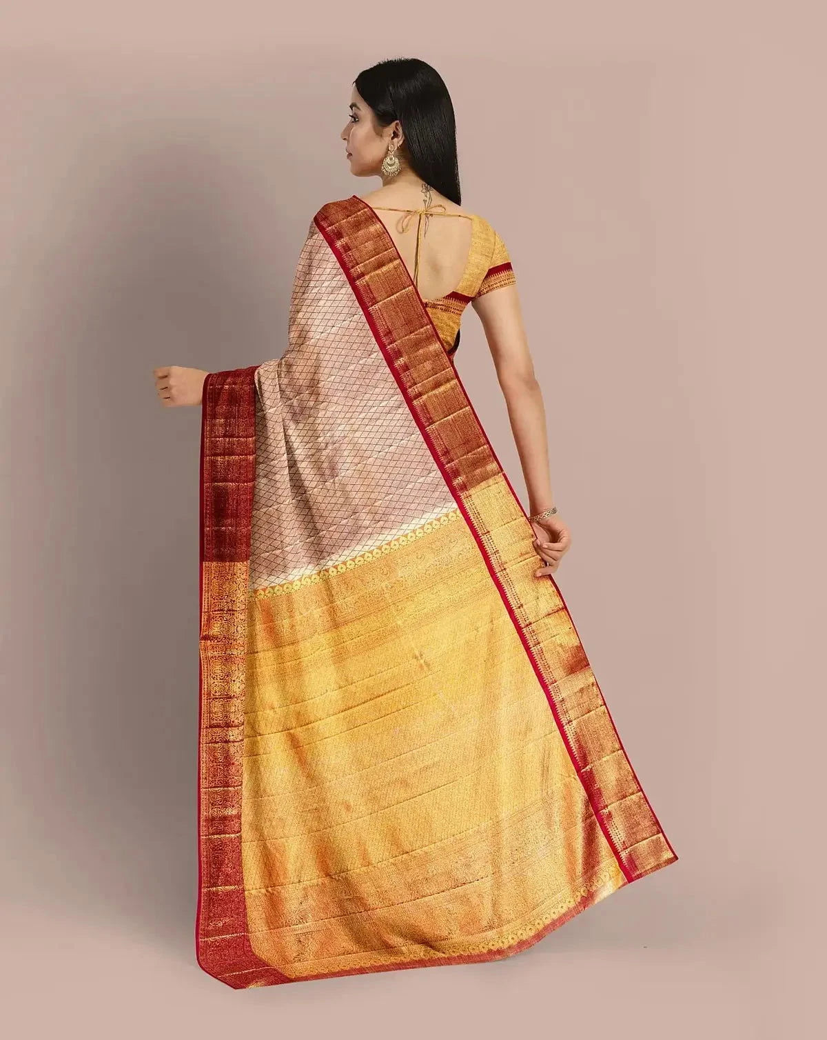 Rani Pink and Gold Tissue Kanjivaram Saree - Pallodstore
