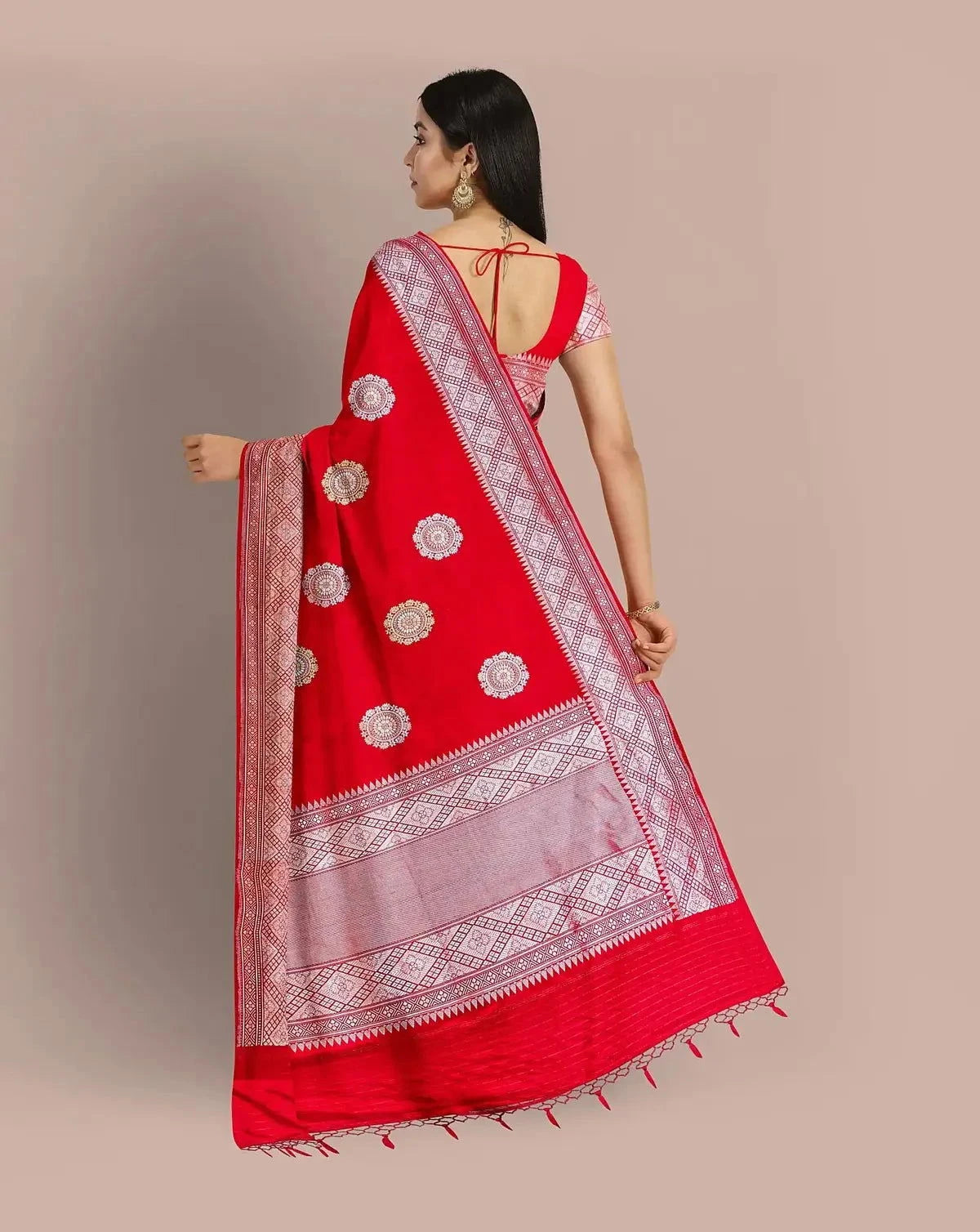 Red Banarasi Satin Silk - Pallodstore