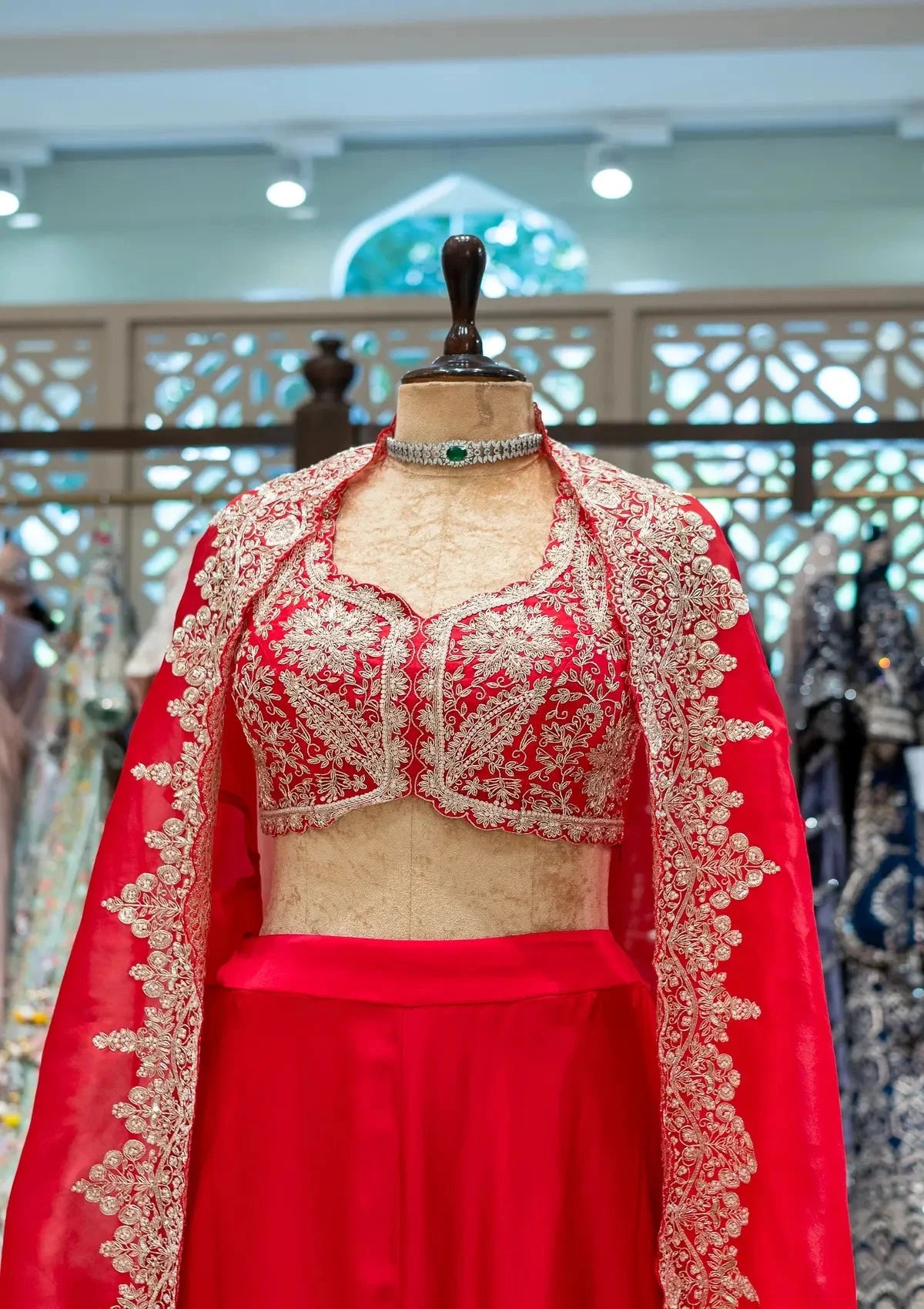 Red Indo-Western Cape Blouse And Palazzo - Pallodstore