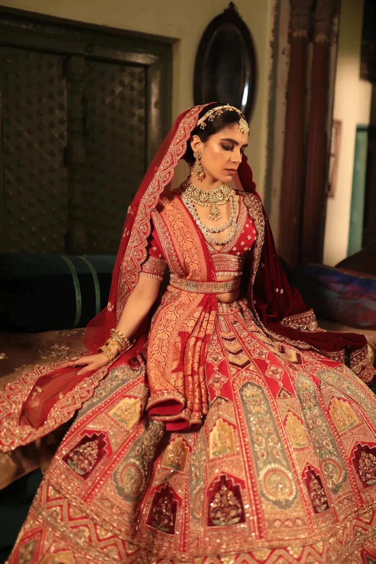 Red Raw silk Lehenga - Pallodstore